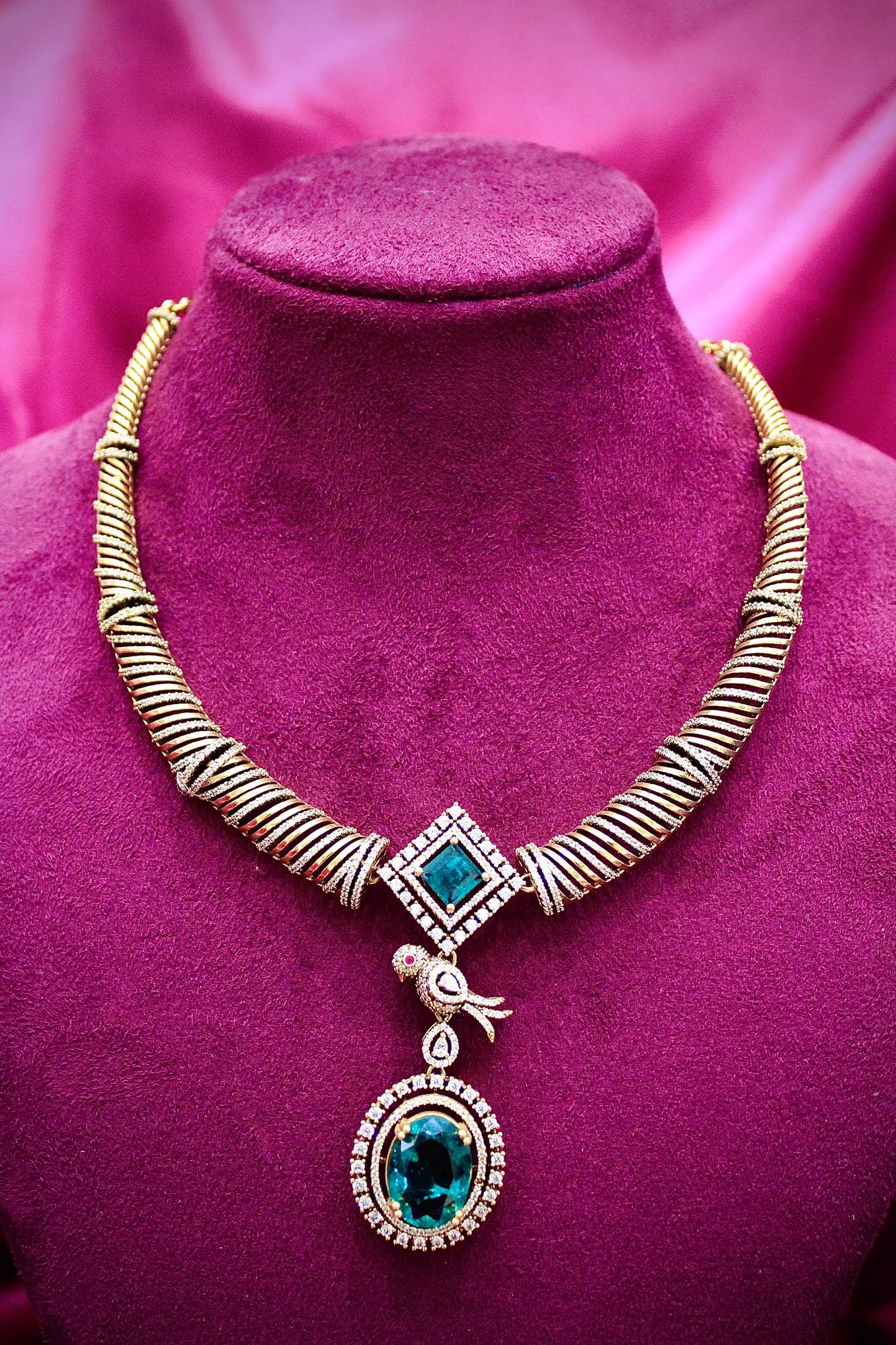 Royal Azure Stone Statement Necklace Set with Earrings