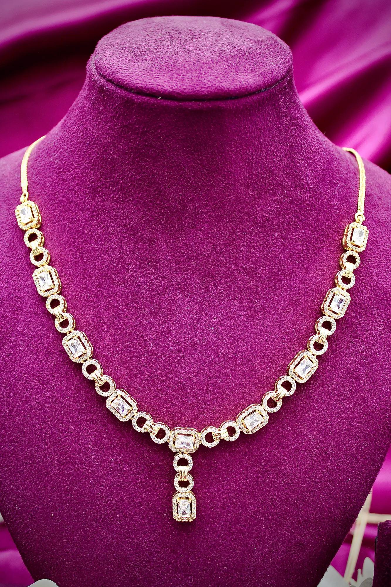 Elegant Rose Gold-Plated CZ Y-Drop Necklace Set with Matching Drop Earrings