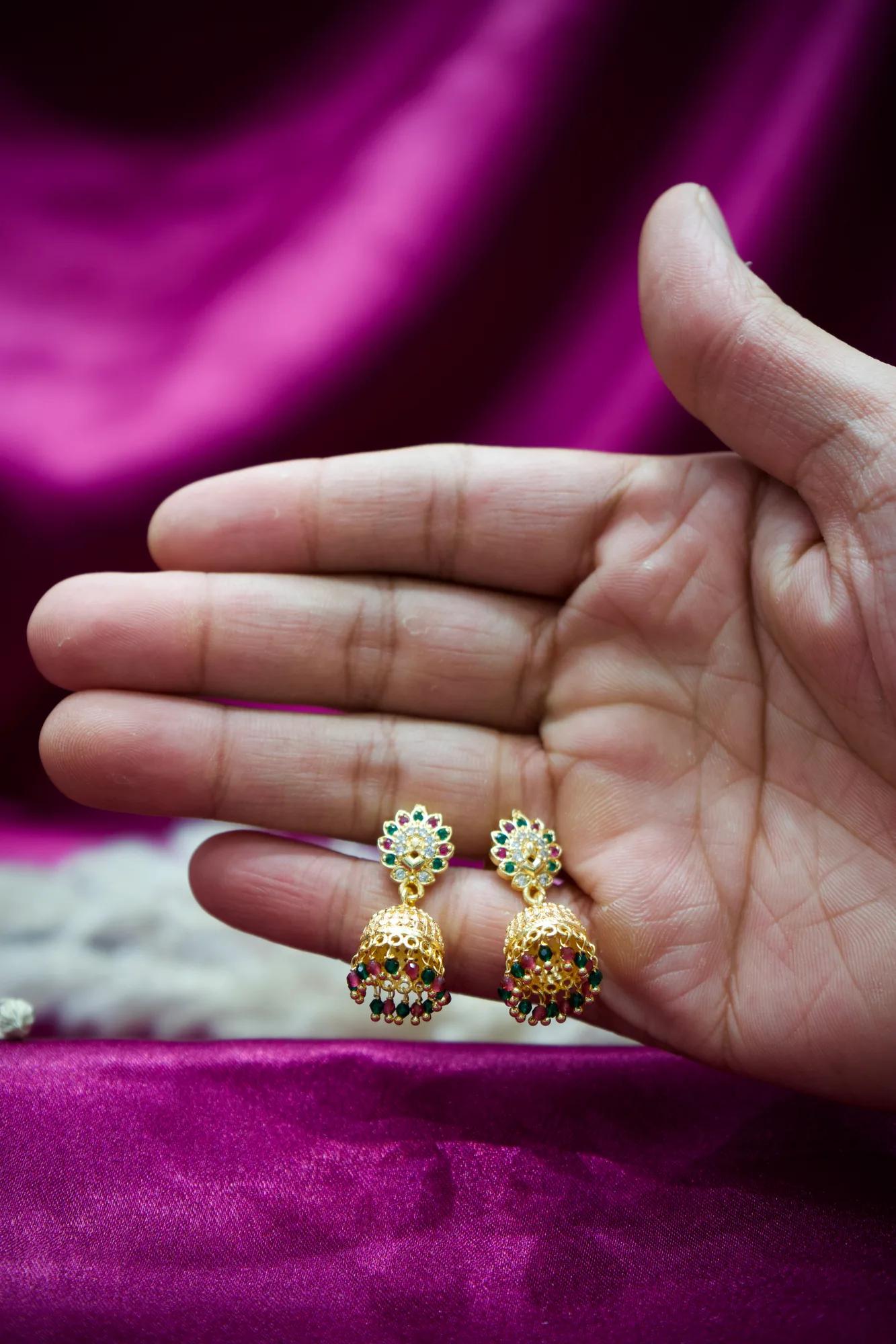 Multicolor Floral Jhumka Earrings with Bead Tassels
