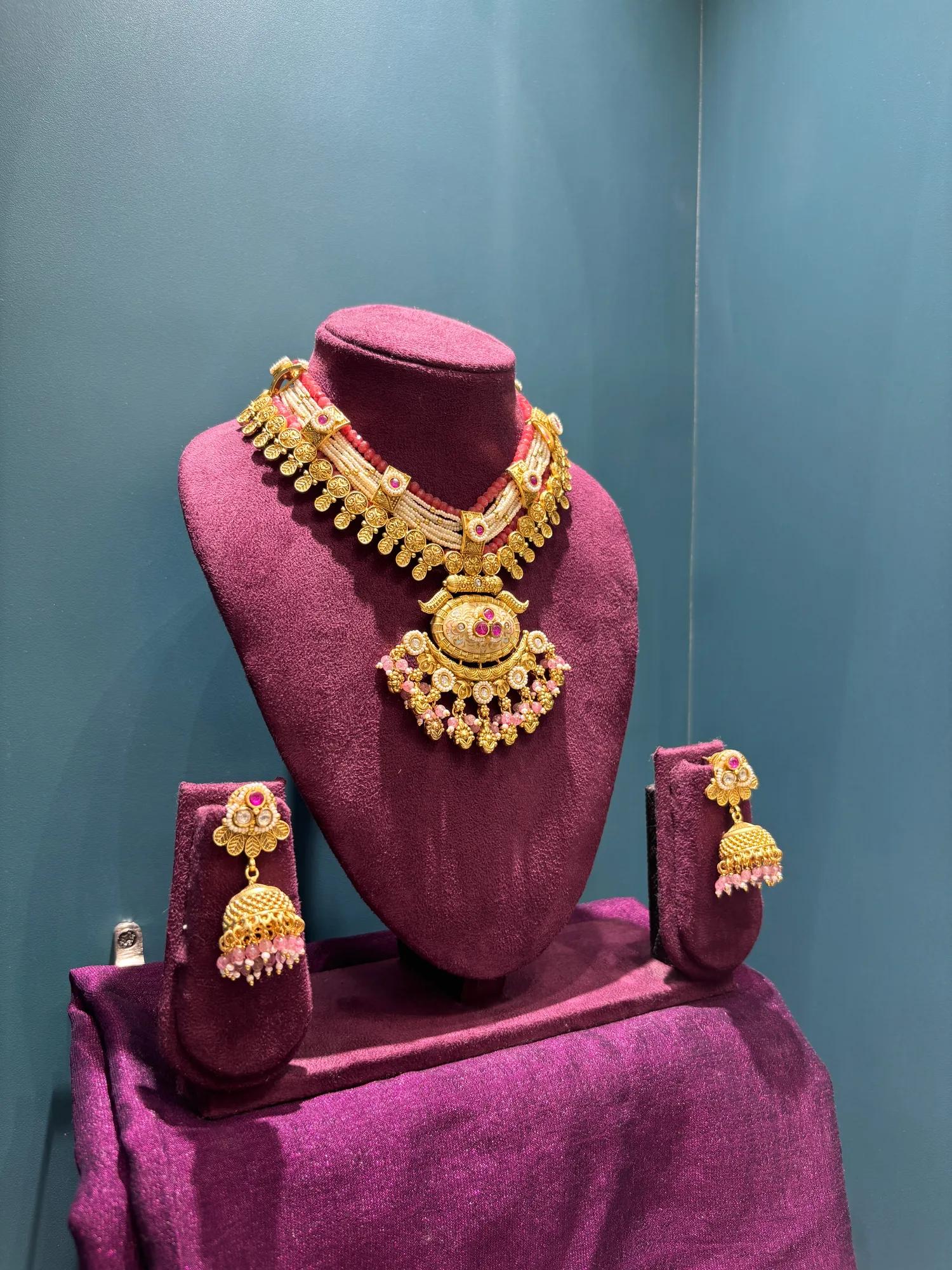 Traditional Maharashtrian Antique Gold-Plated Choker Necklace Set