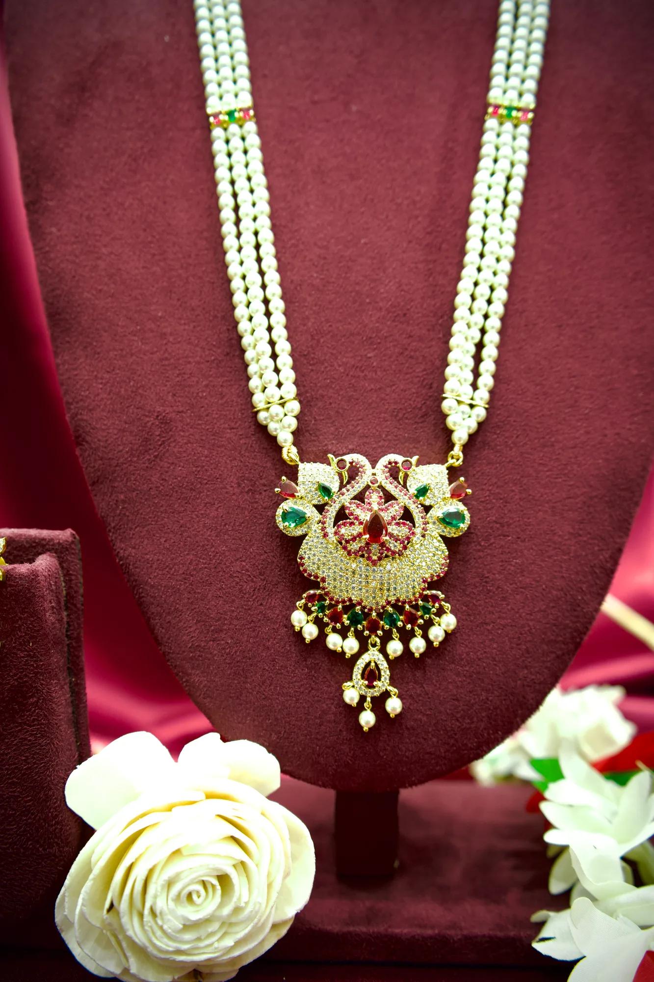 Royal Pearl Haram Necklace Set with Floral CZ Pendant