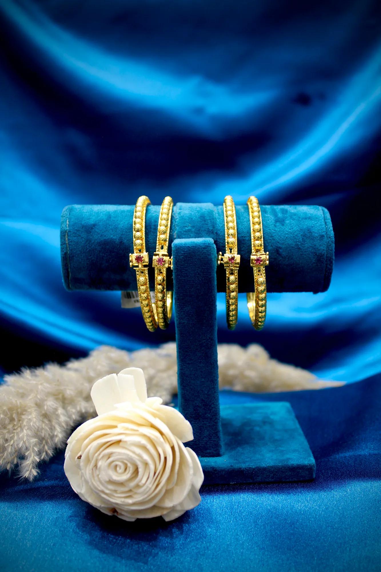 Royal Gold-Tone Beaded Designer Bangles Set