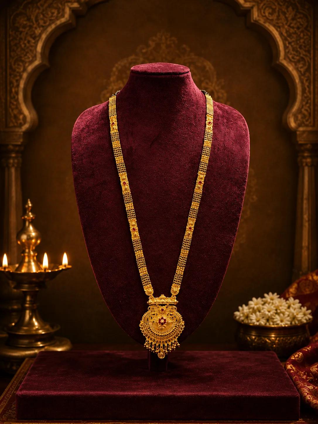 Traditional Pinjara Patti Gold Mangalsutra with Ornate Pendant