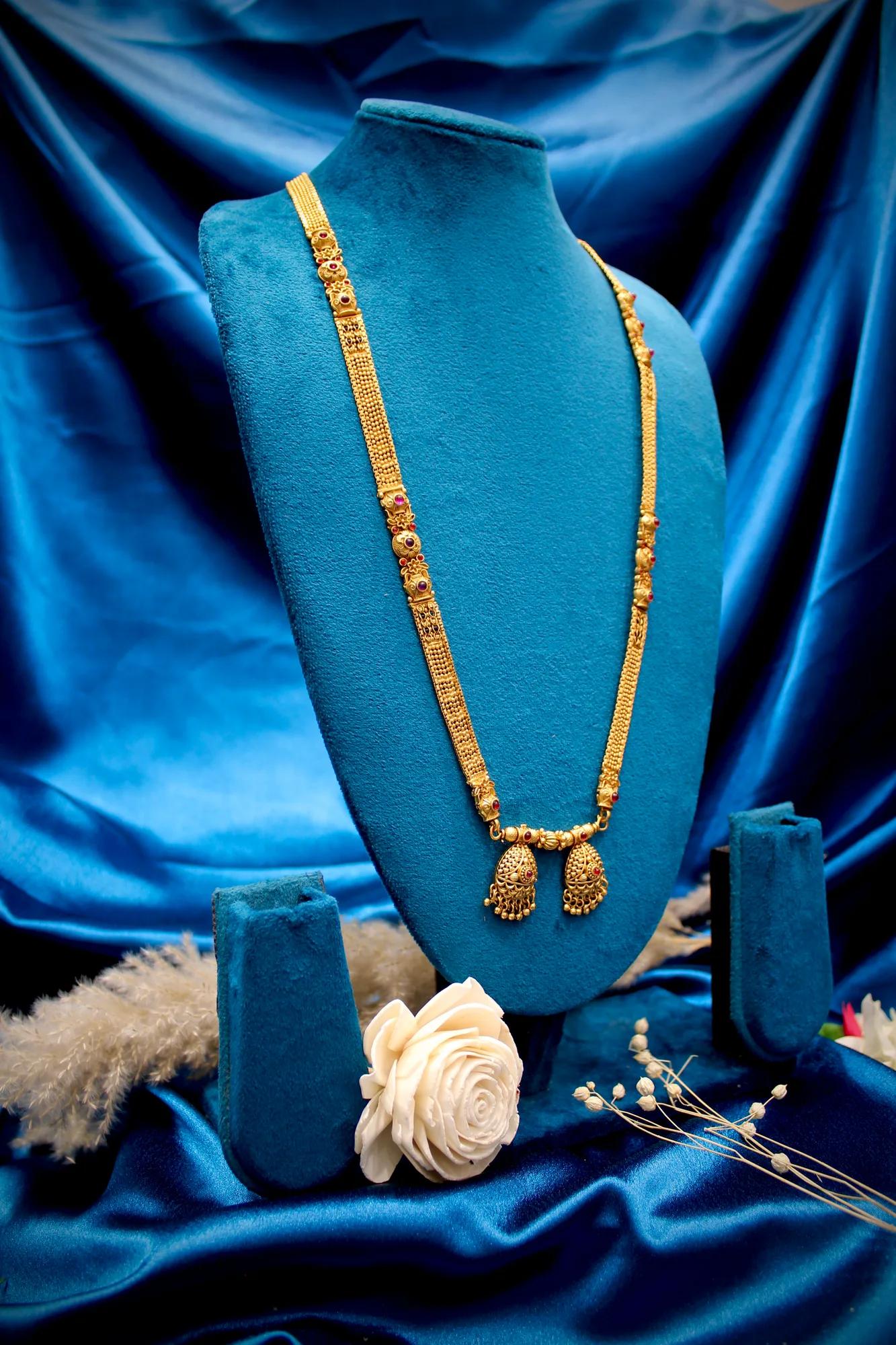 Elegant Antique Gold Jhumka Twin Pendant Mangalsutra