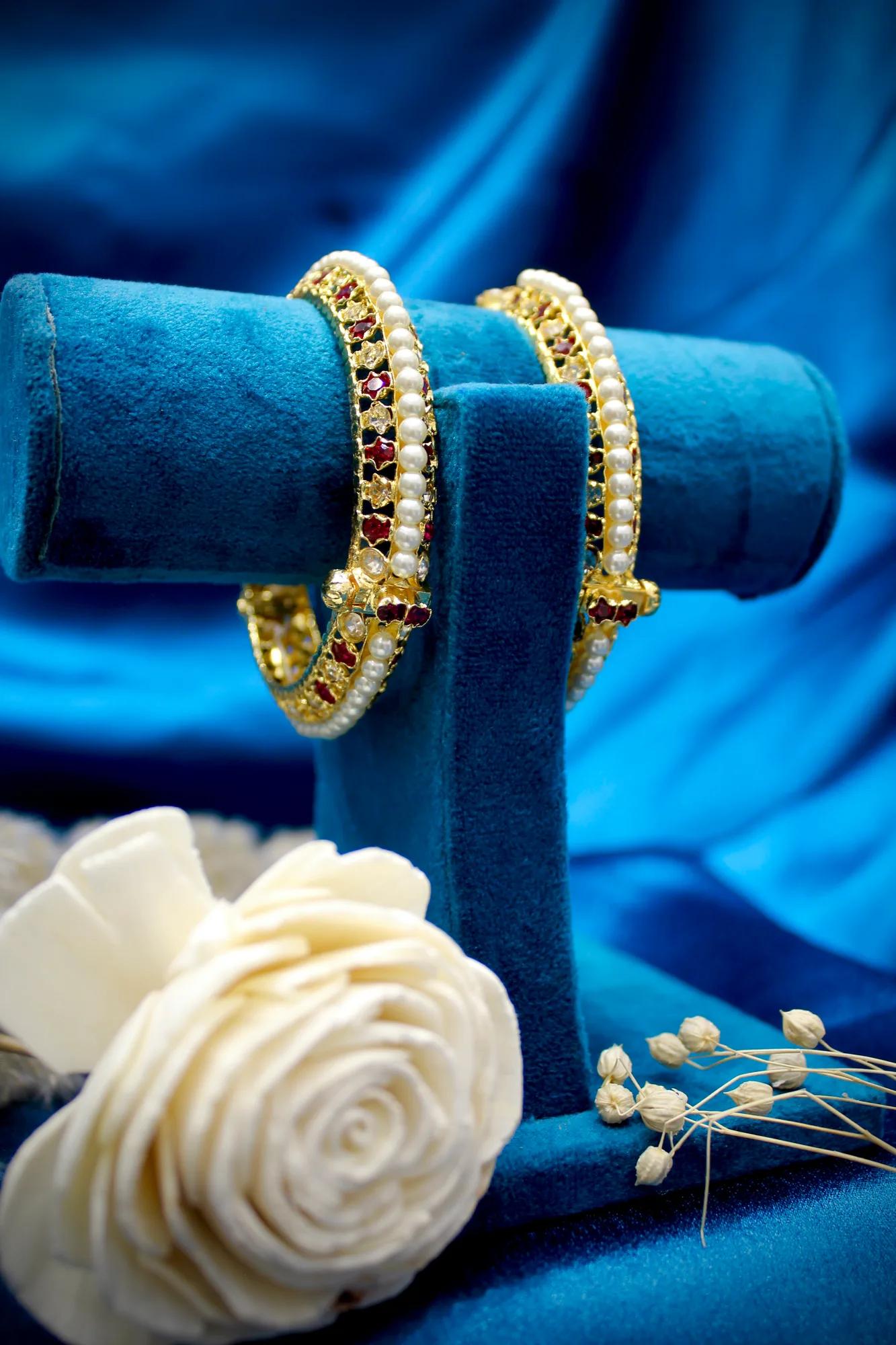 Pearl, Ruby & Crystal Designer Bangles (Set of 2)