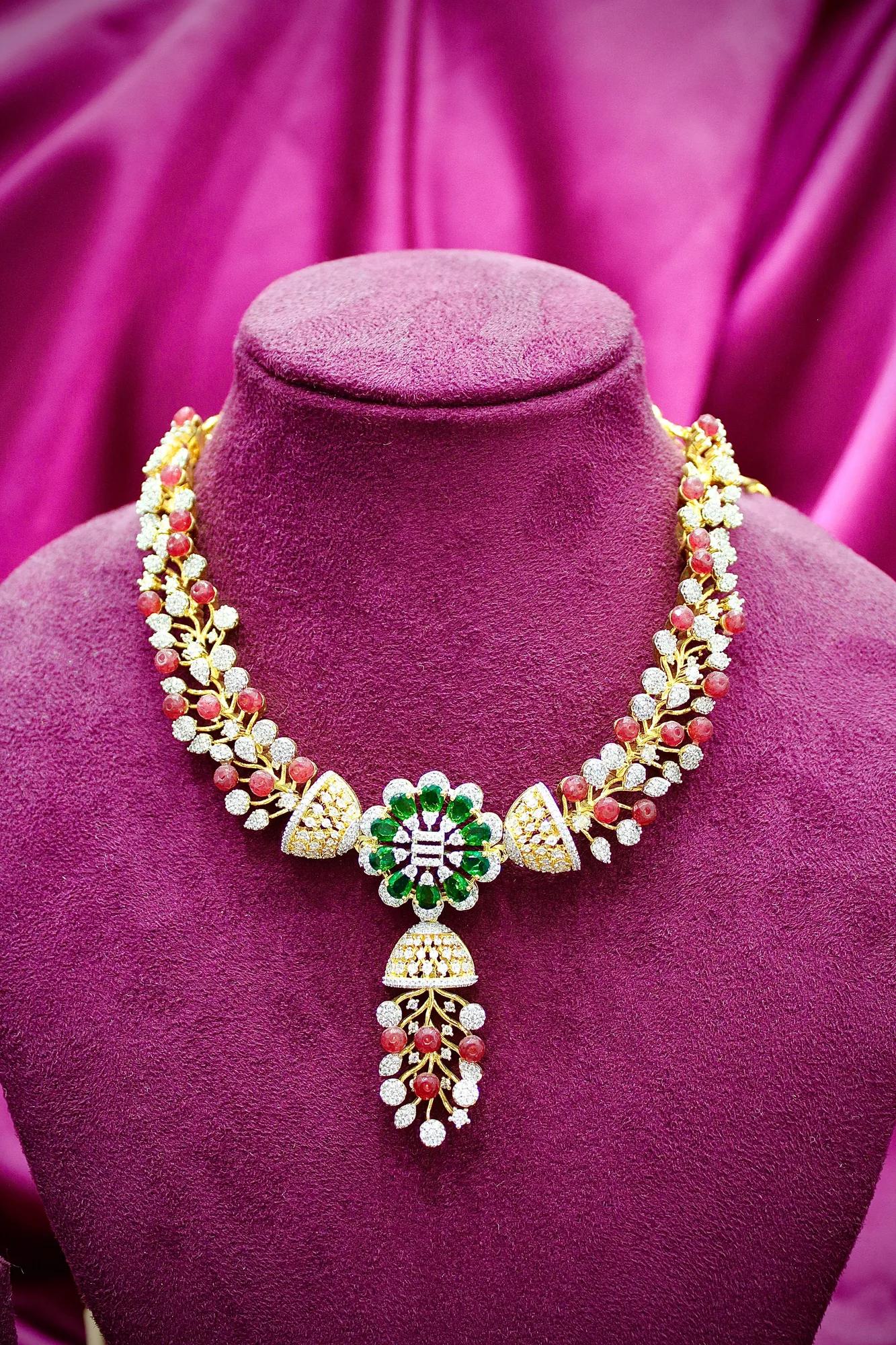 Royal Emerald Floral Jhumka Drop Earrings with Ruby Accents