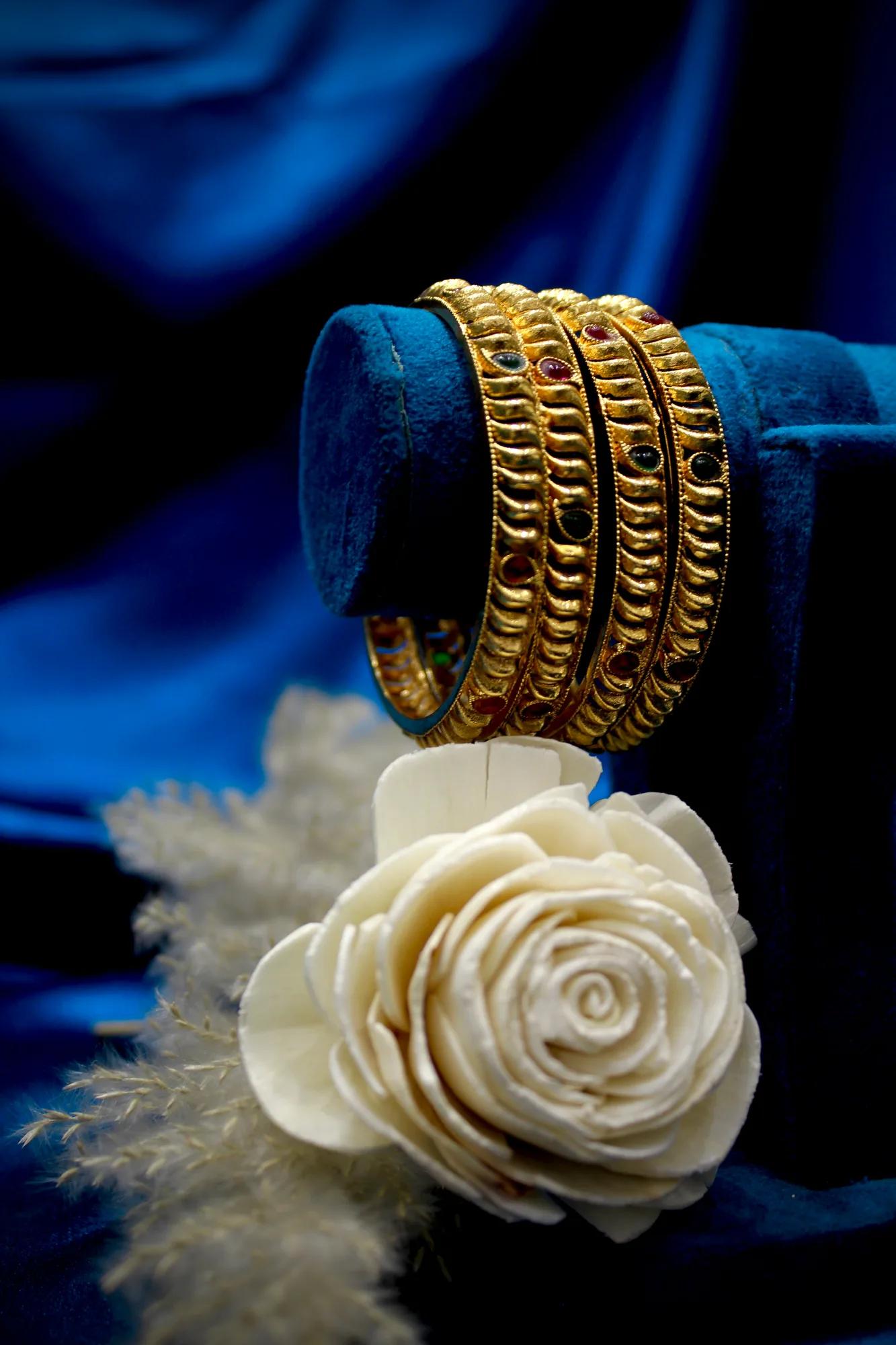 Traditional Antique Stone Studded Bangles Set