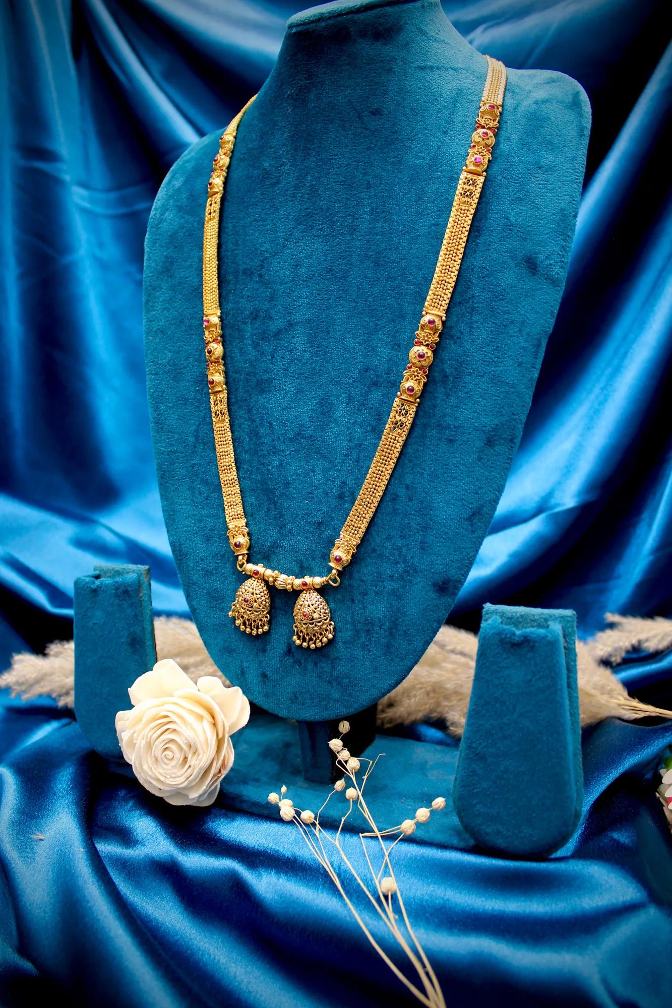 Elegant Antique Gold Jhumka Twin Pendant Mangalsutra