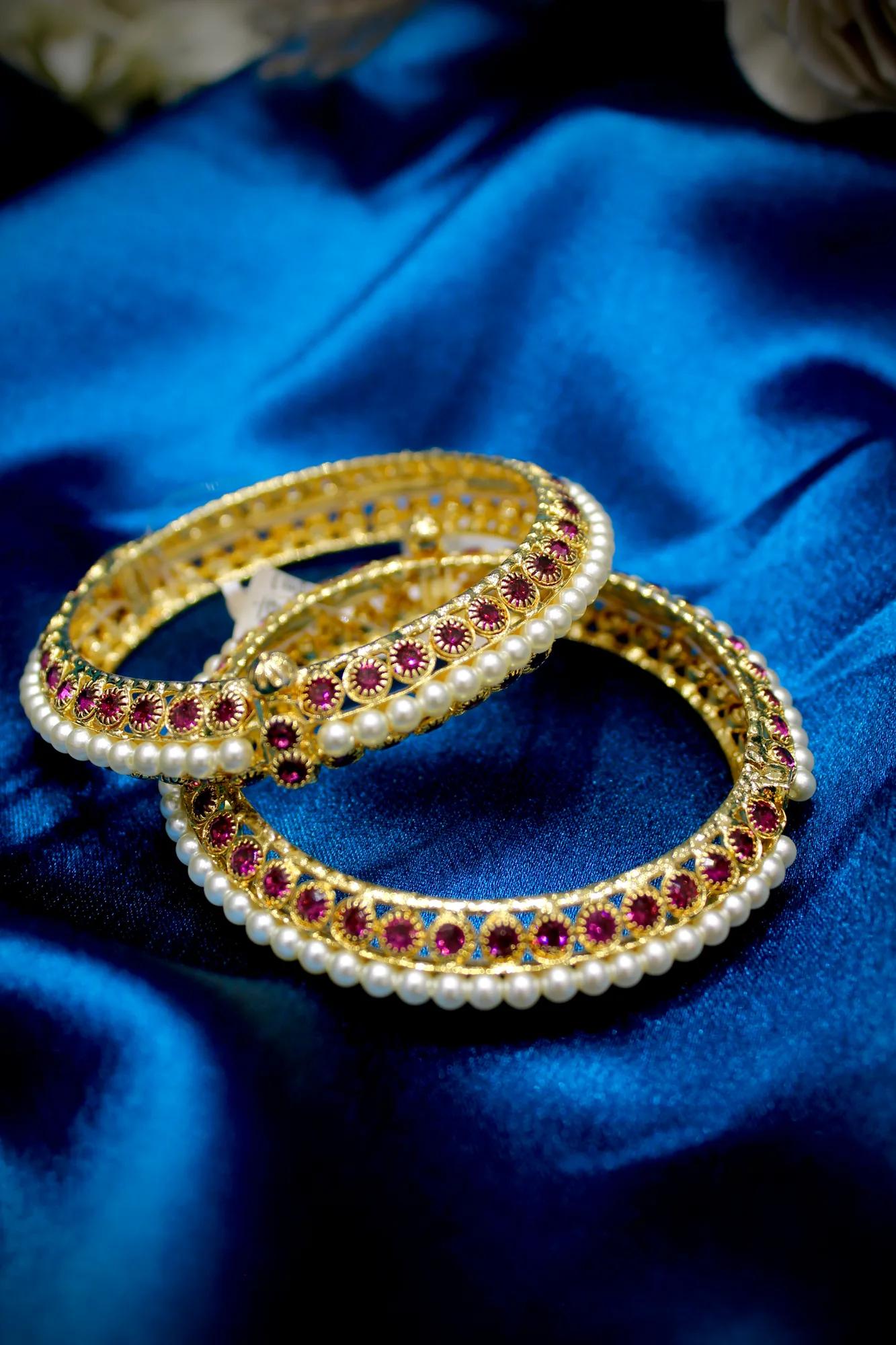 Pearl & Ruby CZ Traditional Bangles (Set of 2)