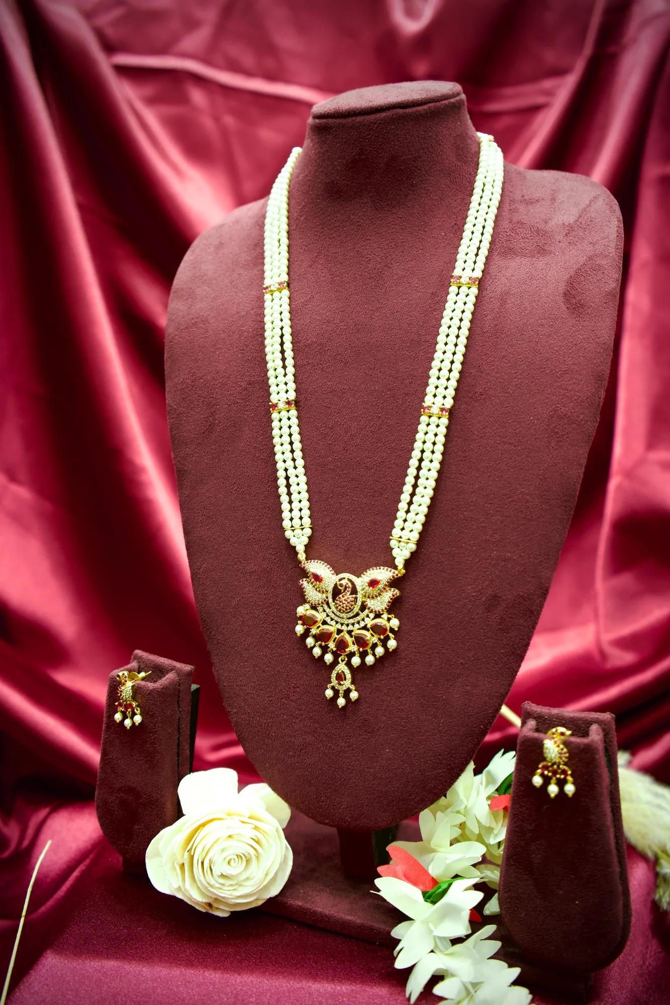 Royal Peacock Pearl Pendant Necklace Set