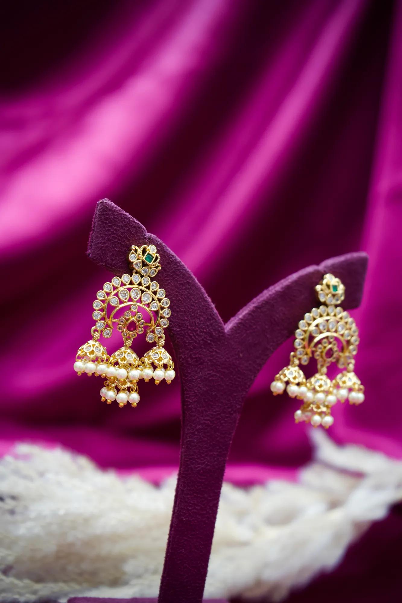 Royal Kundan Pearl Charm Chandbali Earrings