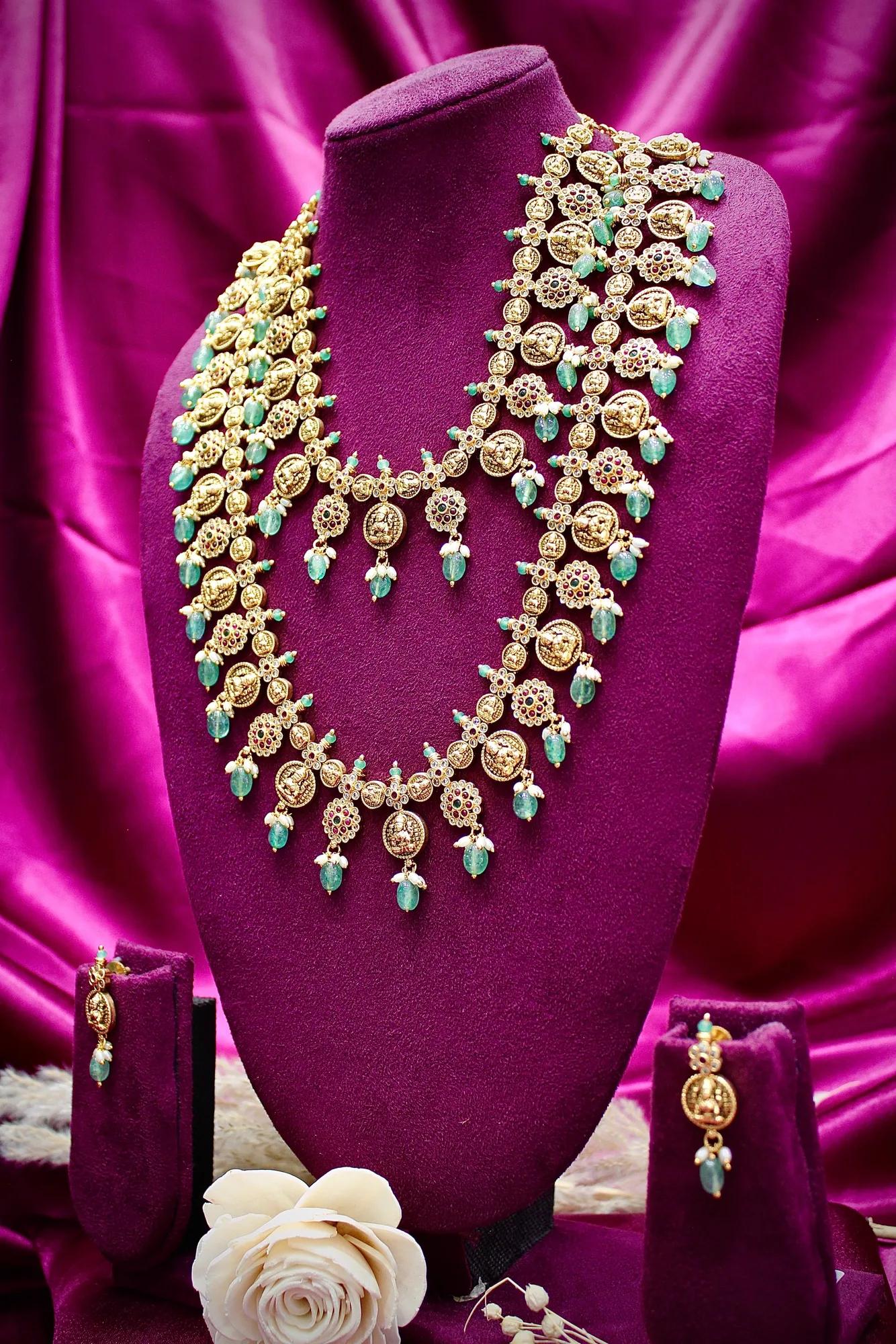 Grand Temple Coin Haram Set with Emerald Bead Drops