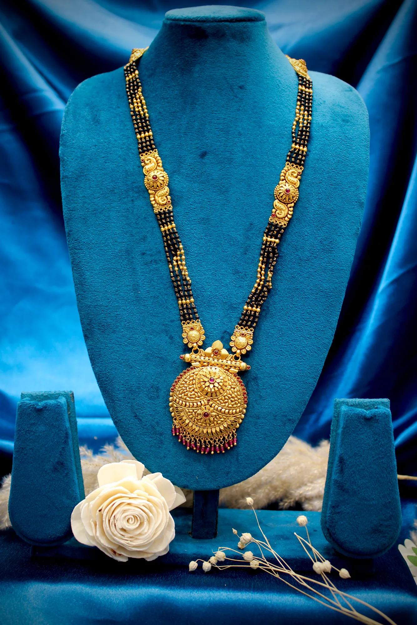 Traditional Gold-Tone Mangalsutra with Antique Temple Pendant