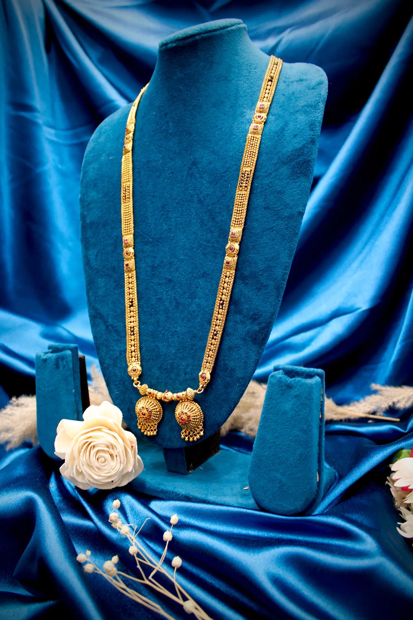Heritage Antique Gold Long Mangalsutra with Twin Dome Pendants