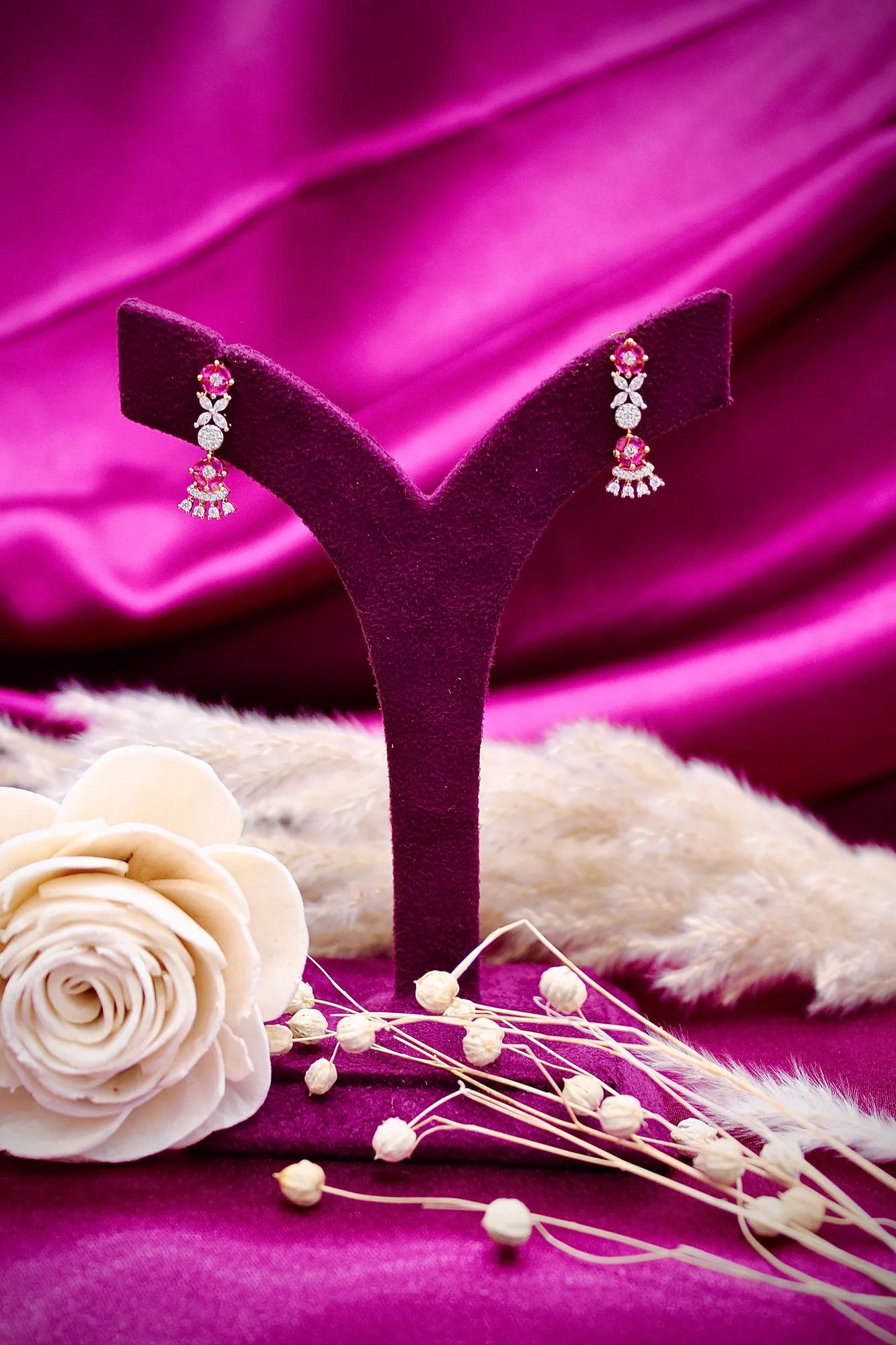 Pink Crystal Floral Necklace Set with Matching Earrings