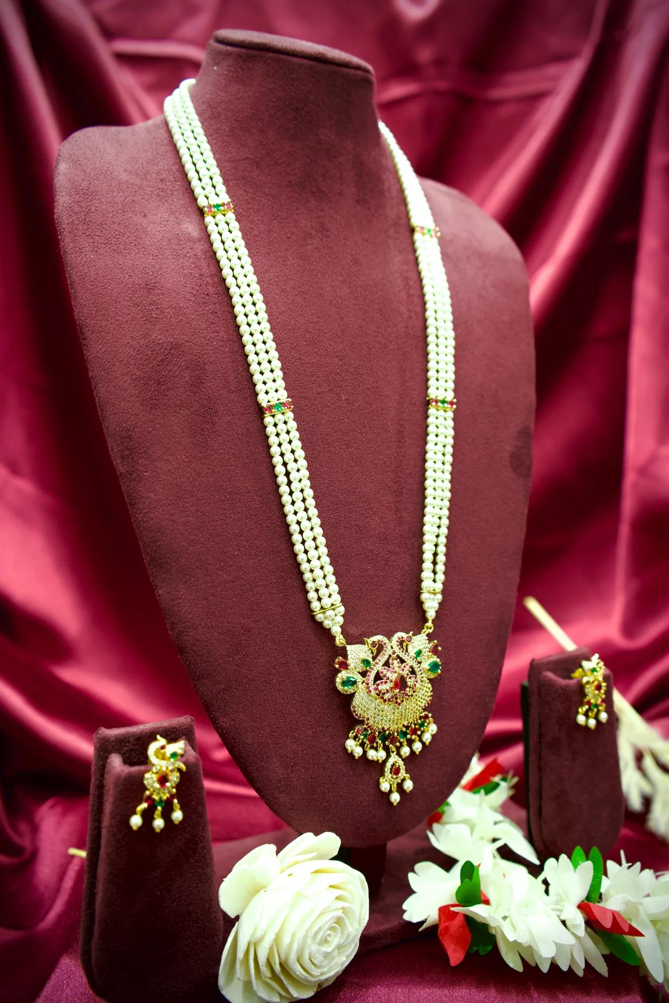 Royal Pearl Haram Necklace Set with Floral CZ Pendant