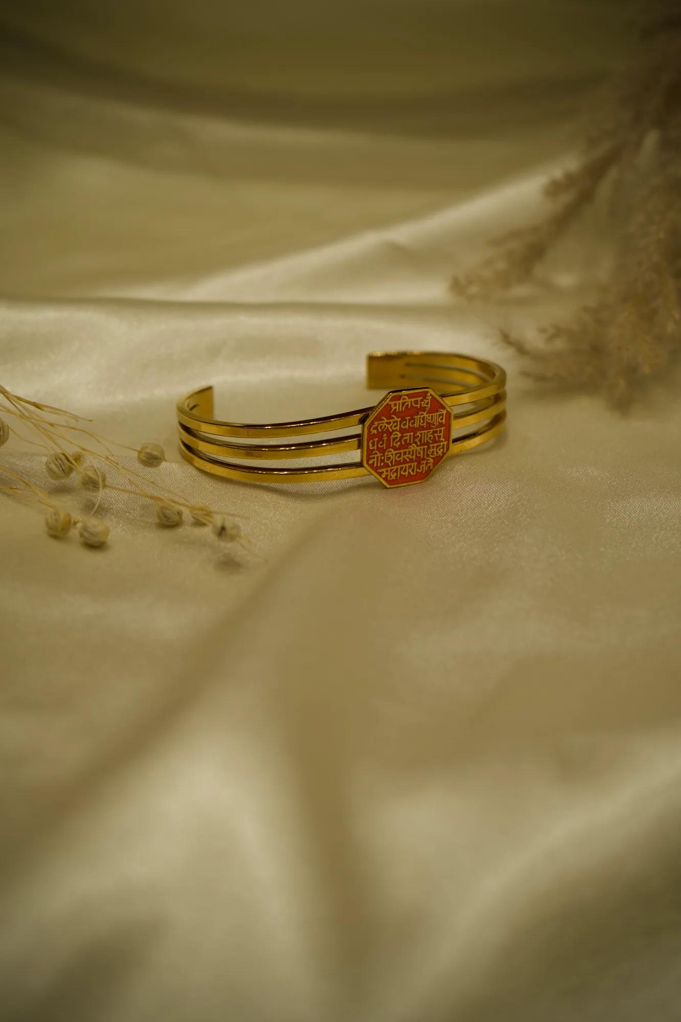 Shivmudra Engraved Open Cuff Kada Bracelet