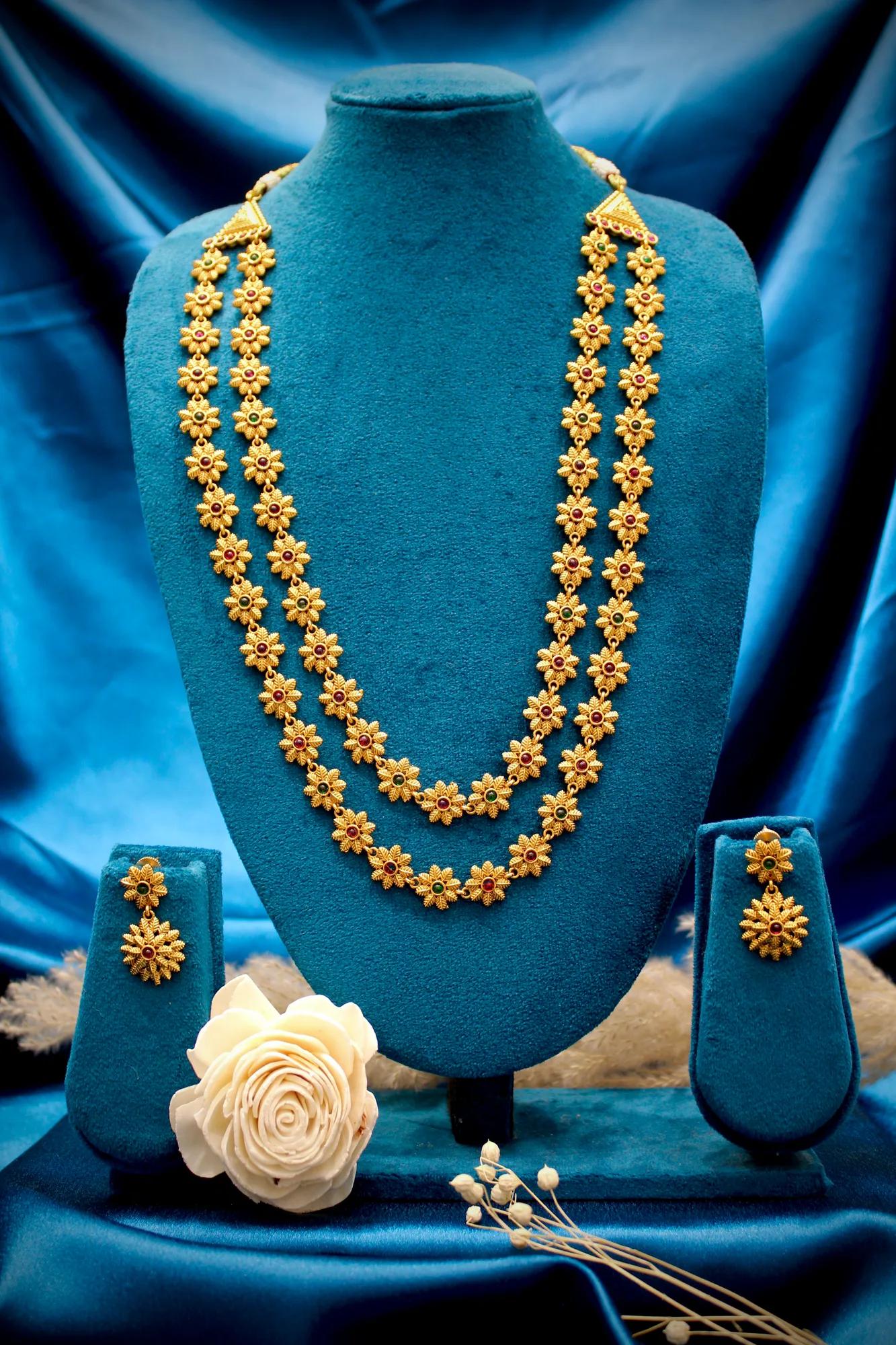 Traditional Floral Gold-Tone Necklace Set