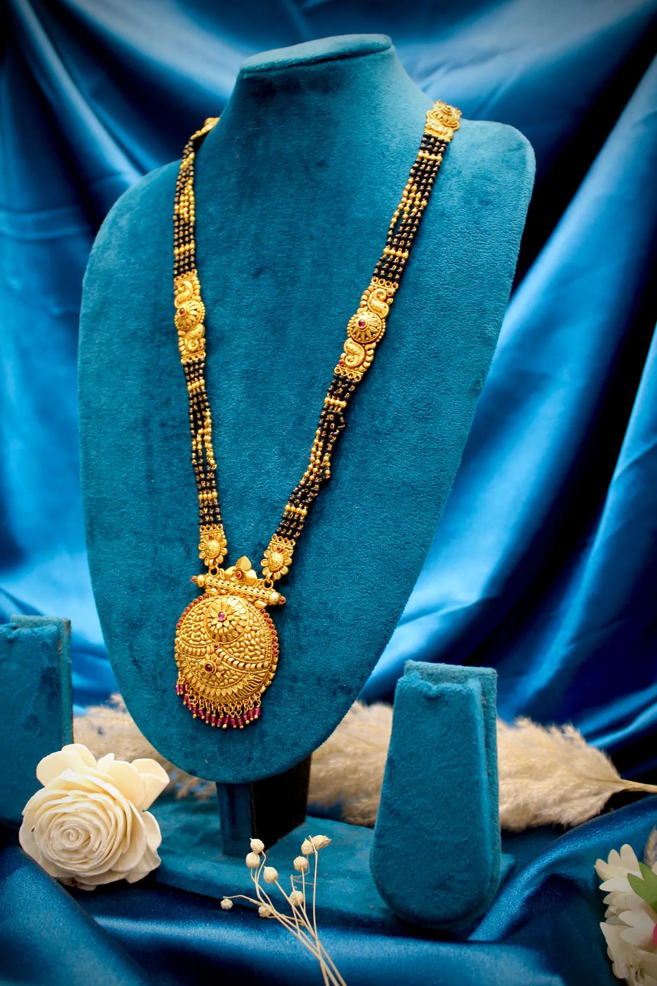 Traditional Gold-Tone Mangalsutra with Antique Temple Pendant