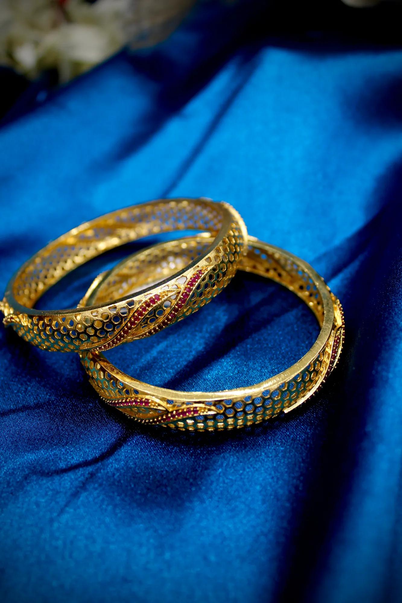 Designer Honeycomb Gold Finish Bangles (Set of 2)