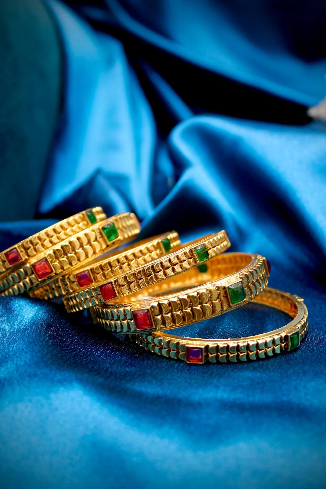 Royal Ruby Emerald Antique Bangles Set