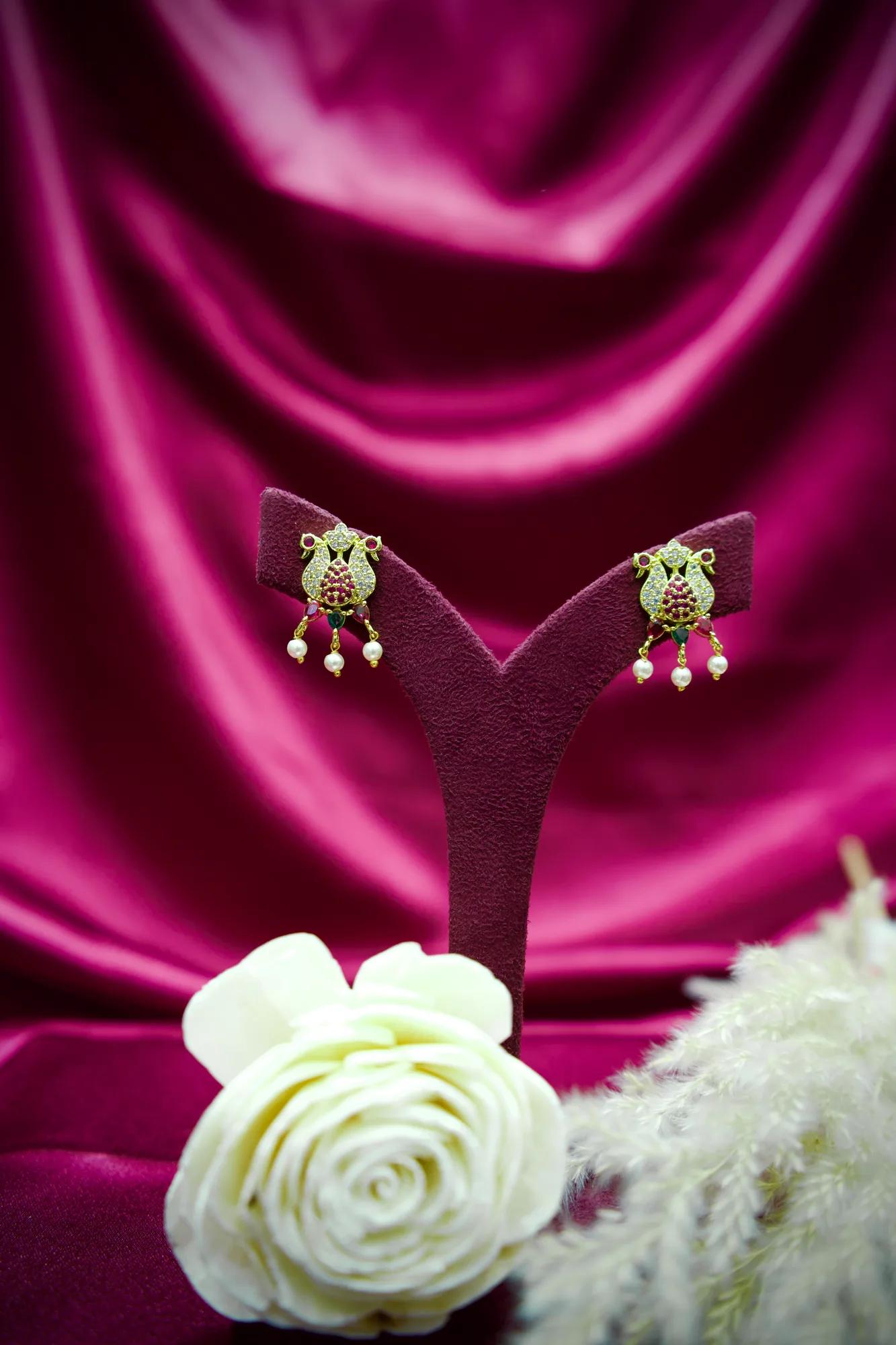 Royal Peacock Pearl Necklace Set with Emerald & Ruby Stone Pendant
