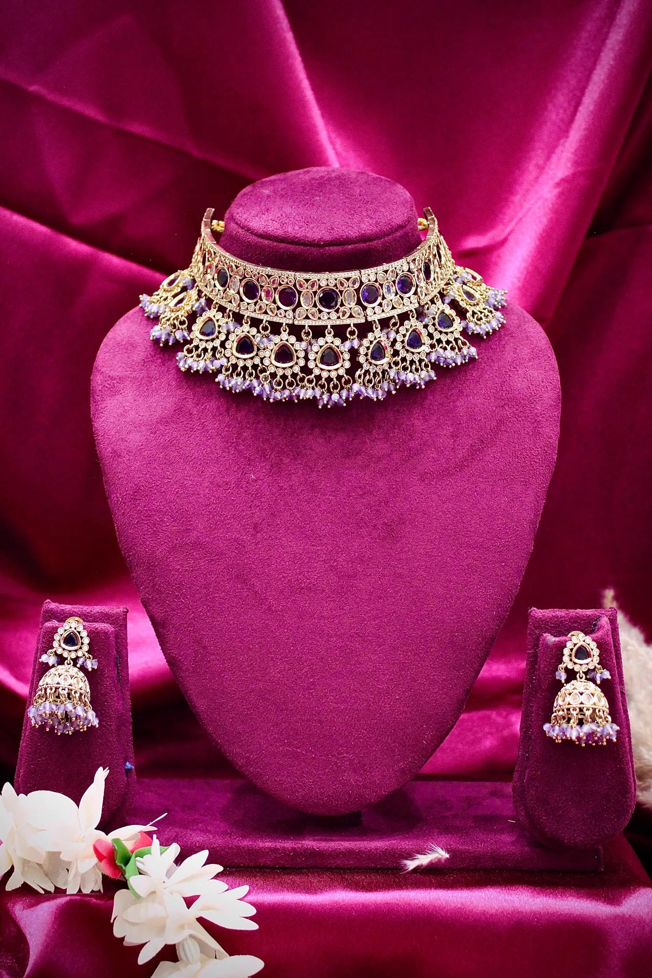 Royal Amethyst Stone Choker Necklace Set