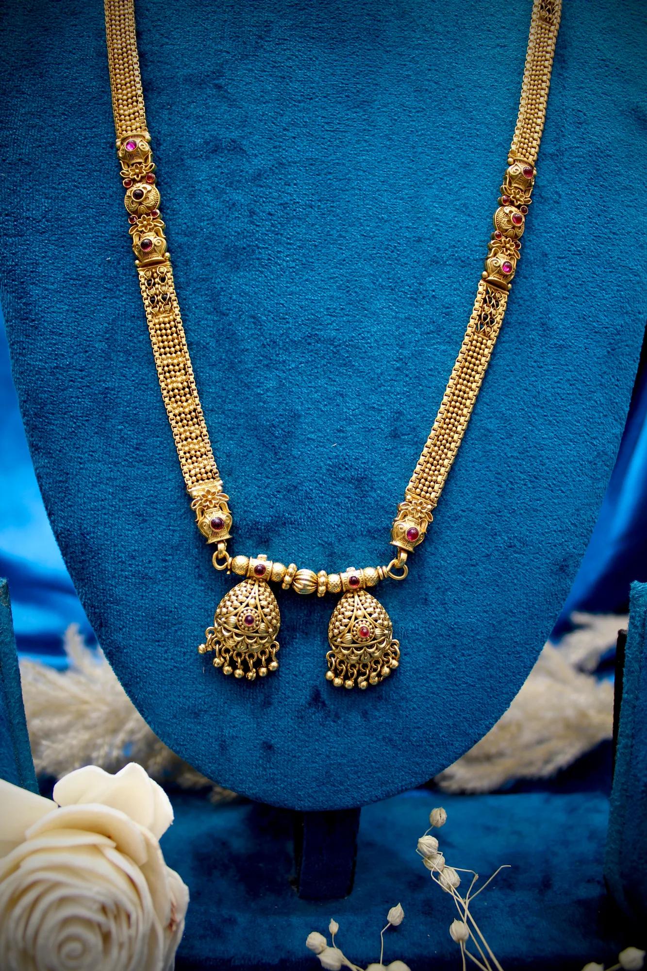 Elegant Antique Gold Jhumka Twin Pendant Mangalsutra