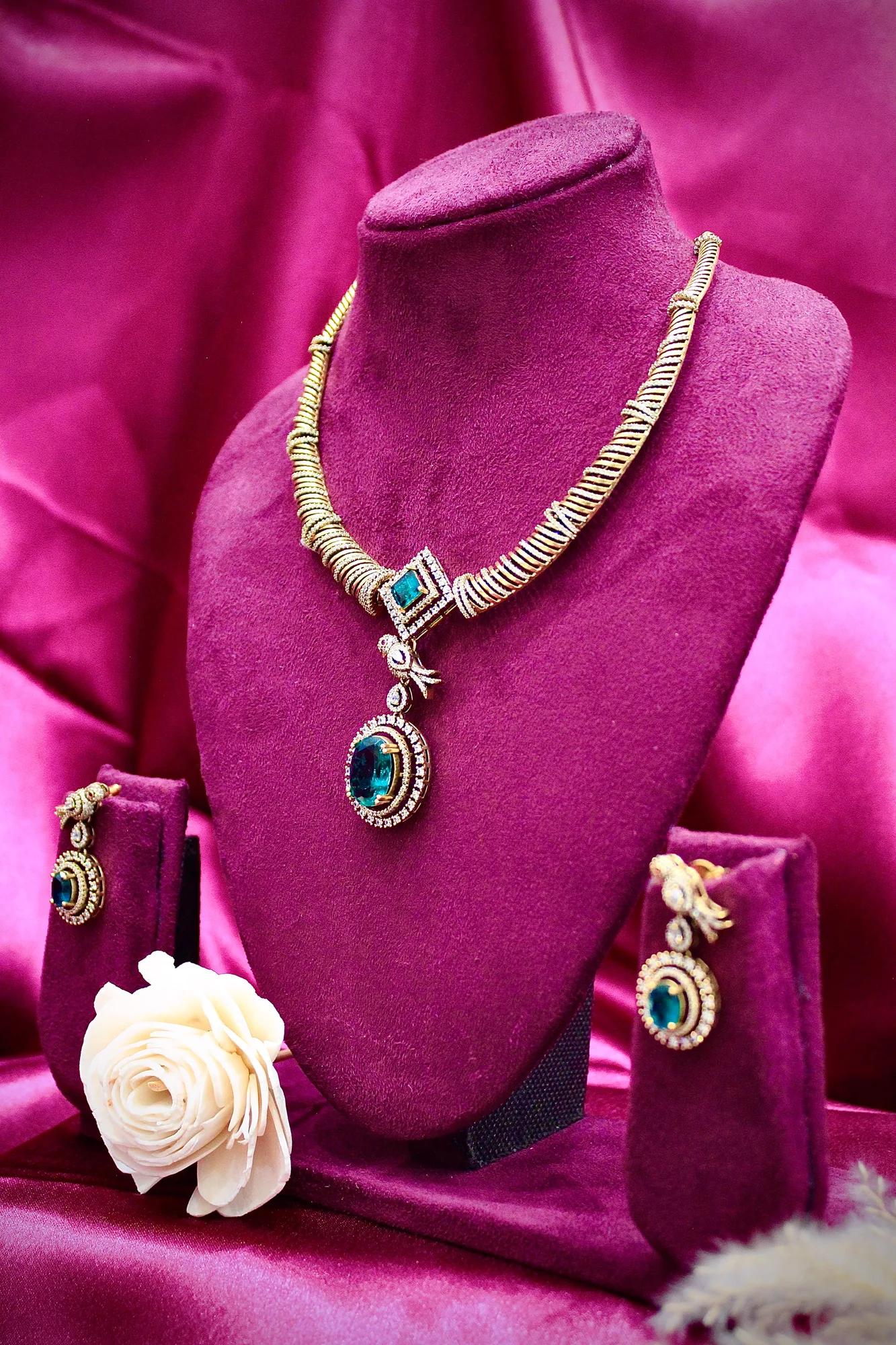 Royal Azure Stone Statement Necklace Set with Earrings