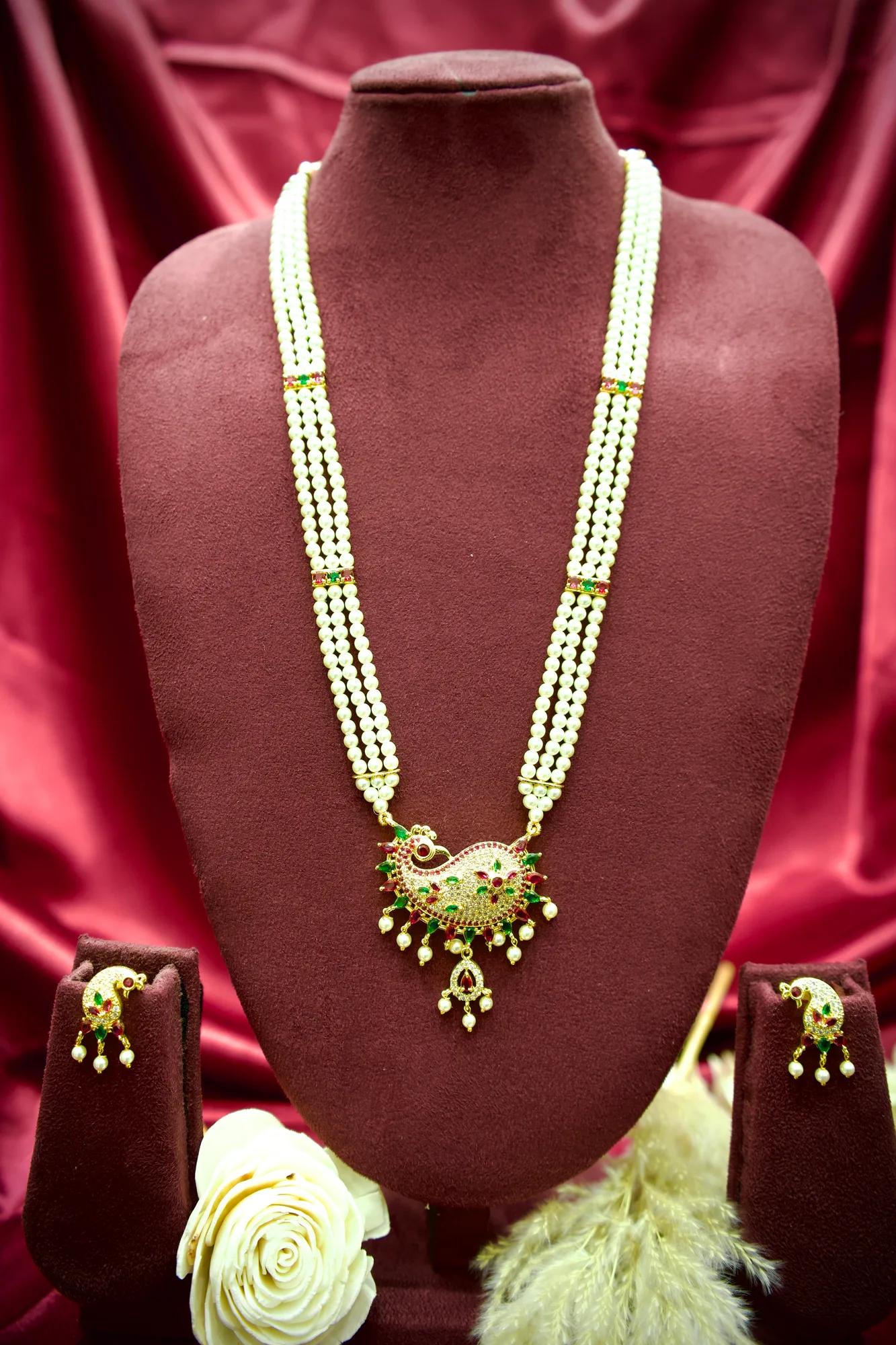 Royal Pearl Peacock Long Necklace Set
