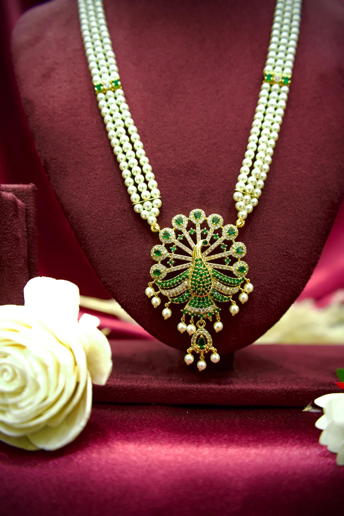 Royal Peacock Pearl Long Necklace Set