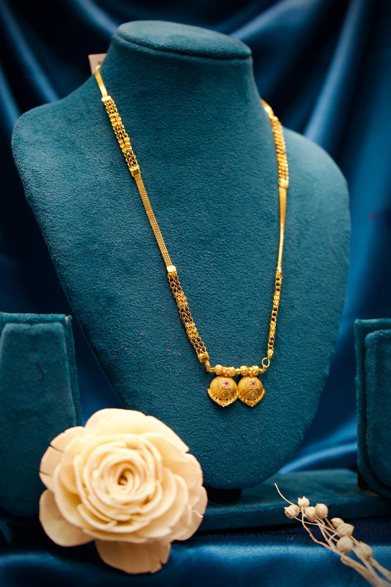 Traditional Twin Peacock Charm Gold Mangalsutra Necklace