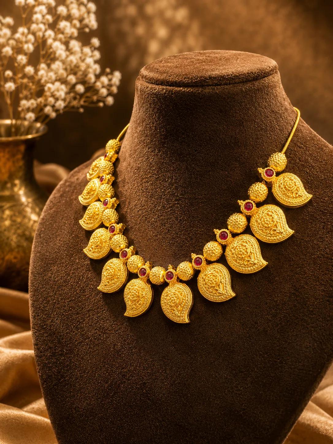 Royal Lakshmi Leaf Gold Necklace Set