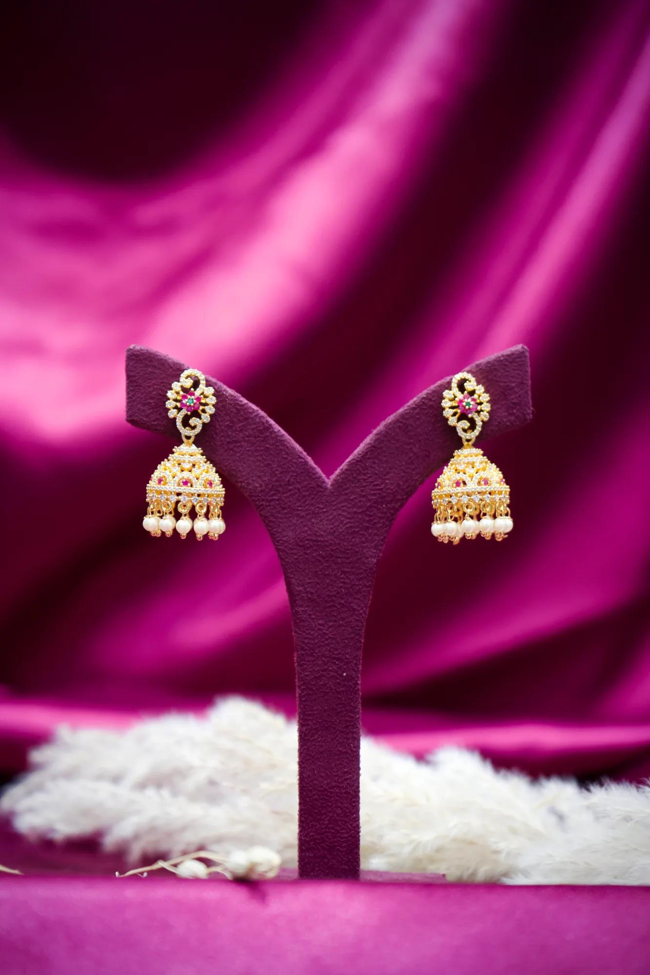 Royal Pearl Drop CZ Jhumka Earrings