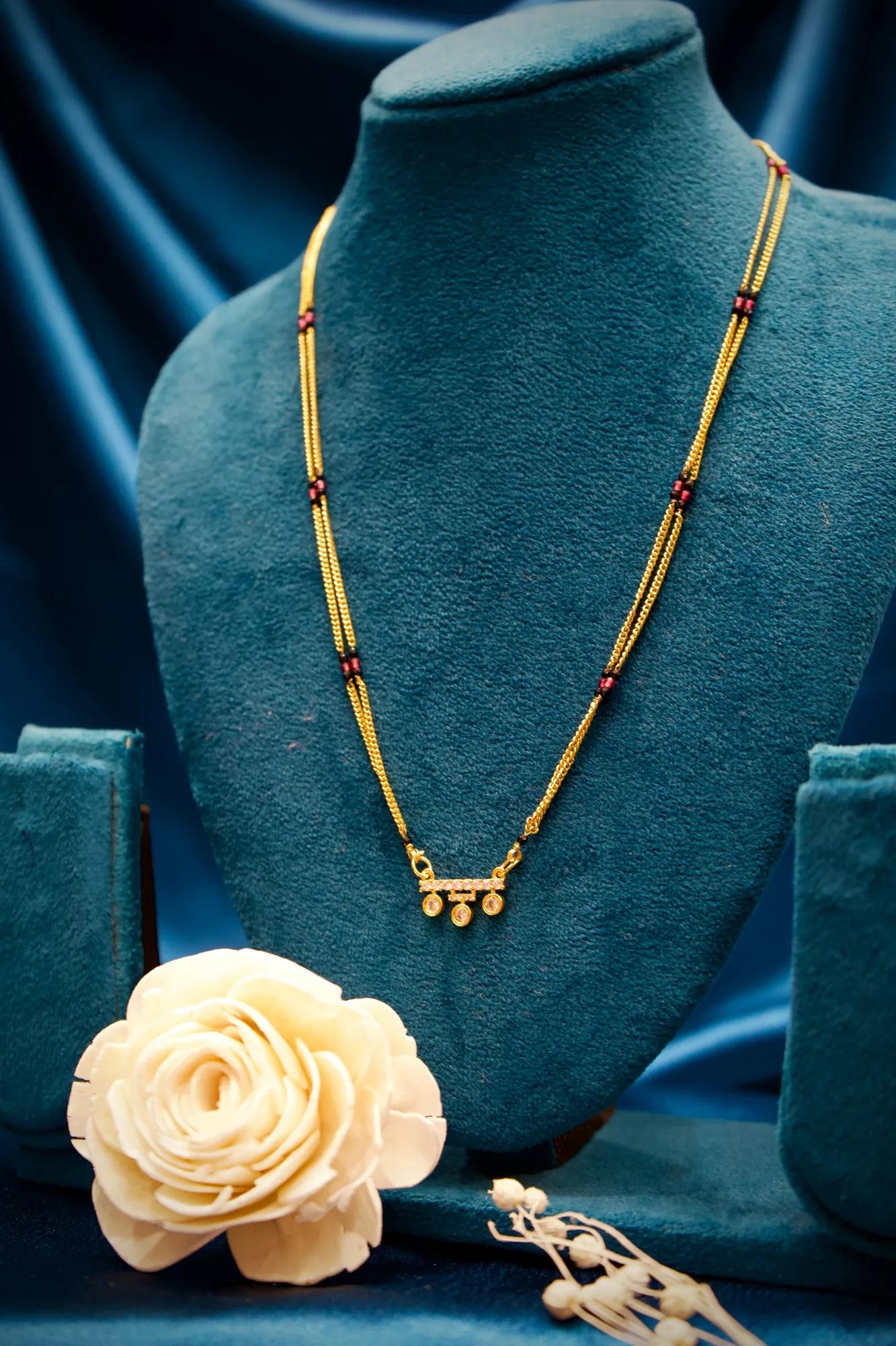 Elegant Diamond Accent Mangalsutra with Triple Drop Charms