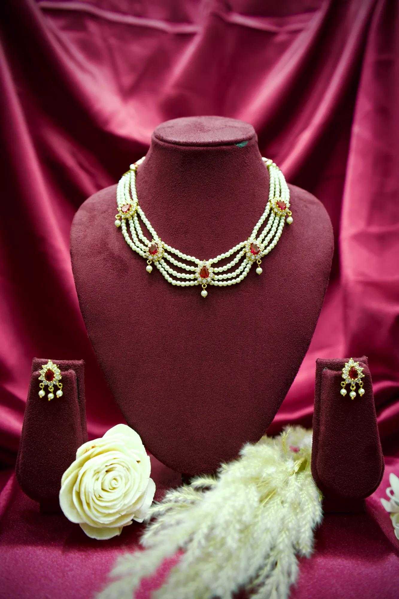 Royal Ruby Pearl Layered Necklace