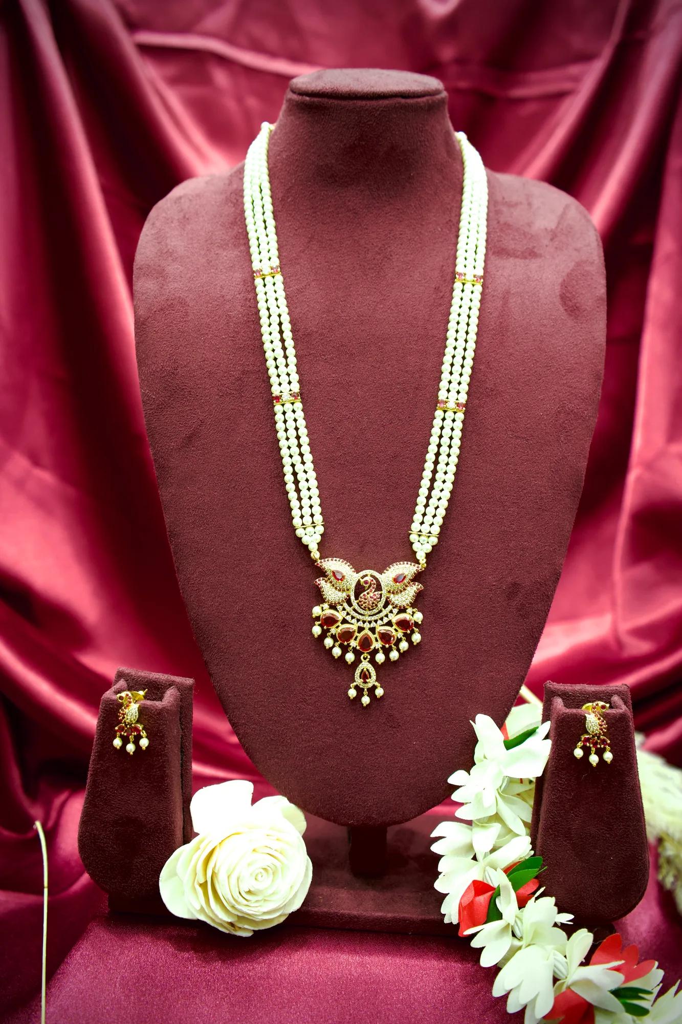 Royal Peacock Pearl Pendant Necklace Set