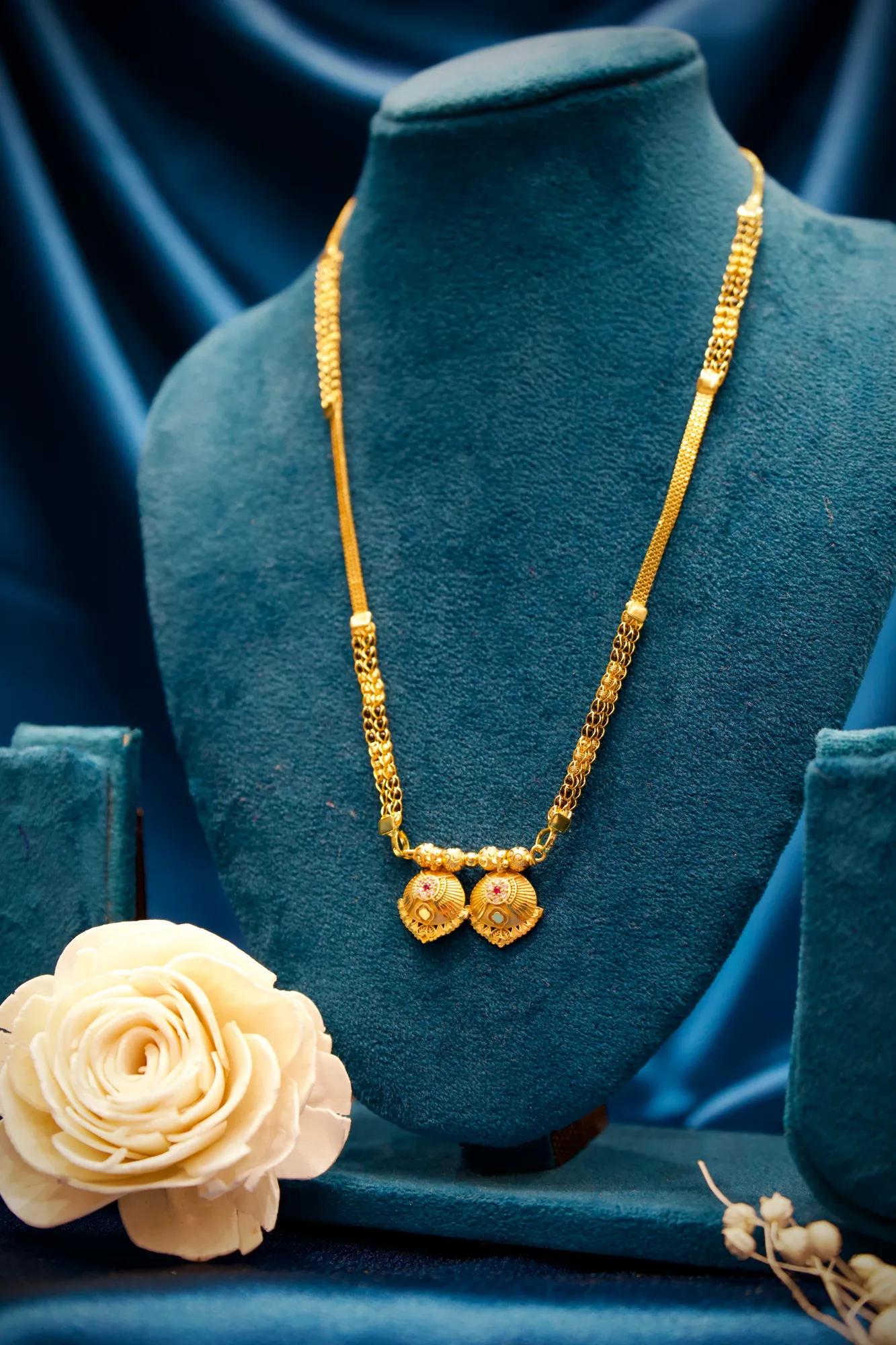 Traditional Twin Peacock Charm Gold Mangalsutra Necklace