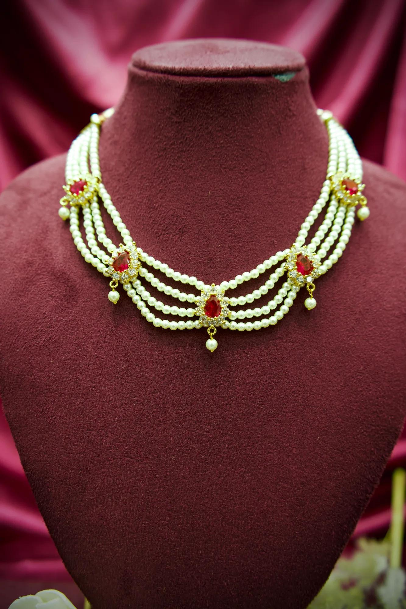 Royal Ruby Pearl Layered Necklace