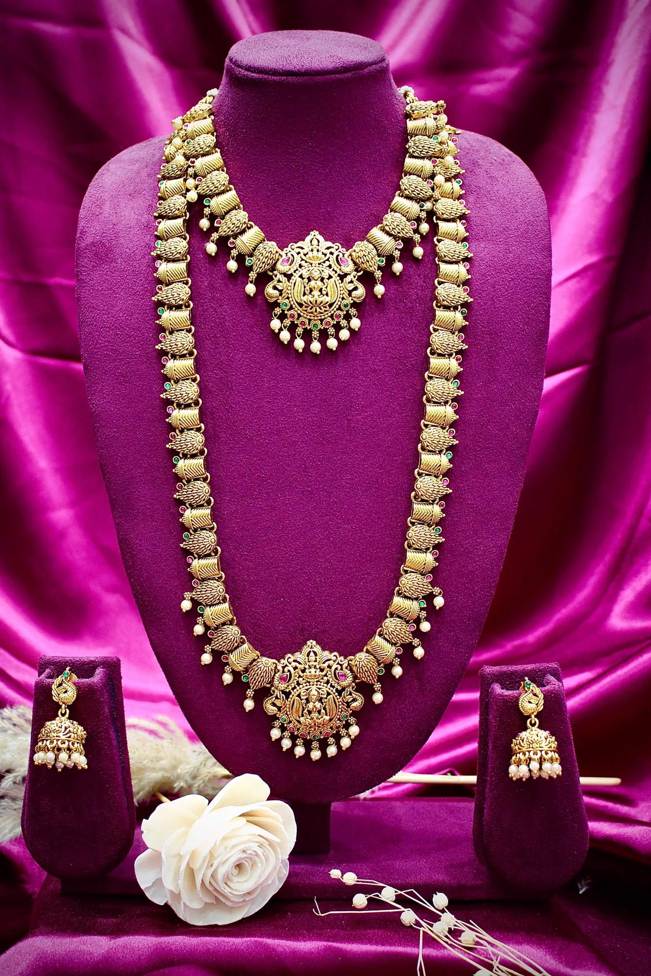Premium Matte Finish Temple Necklace Set