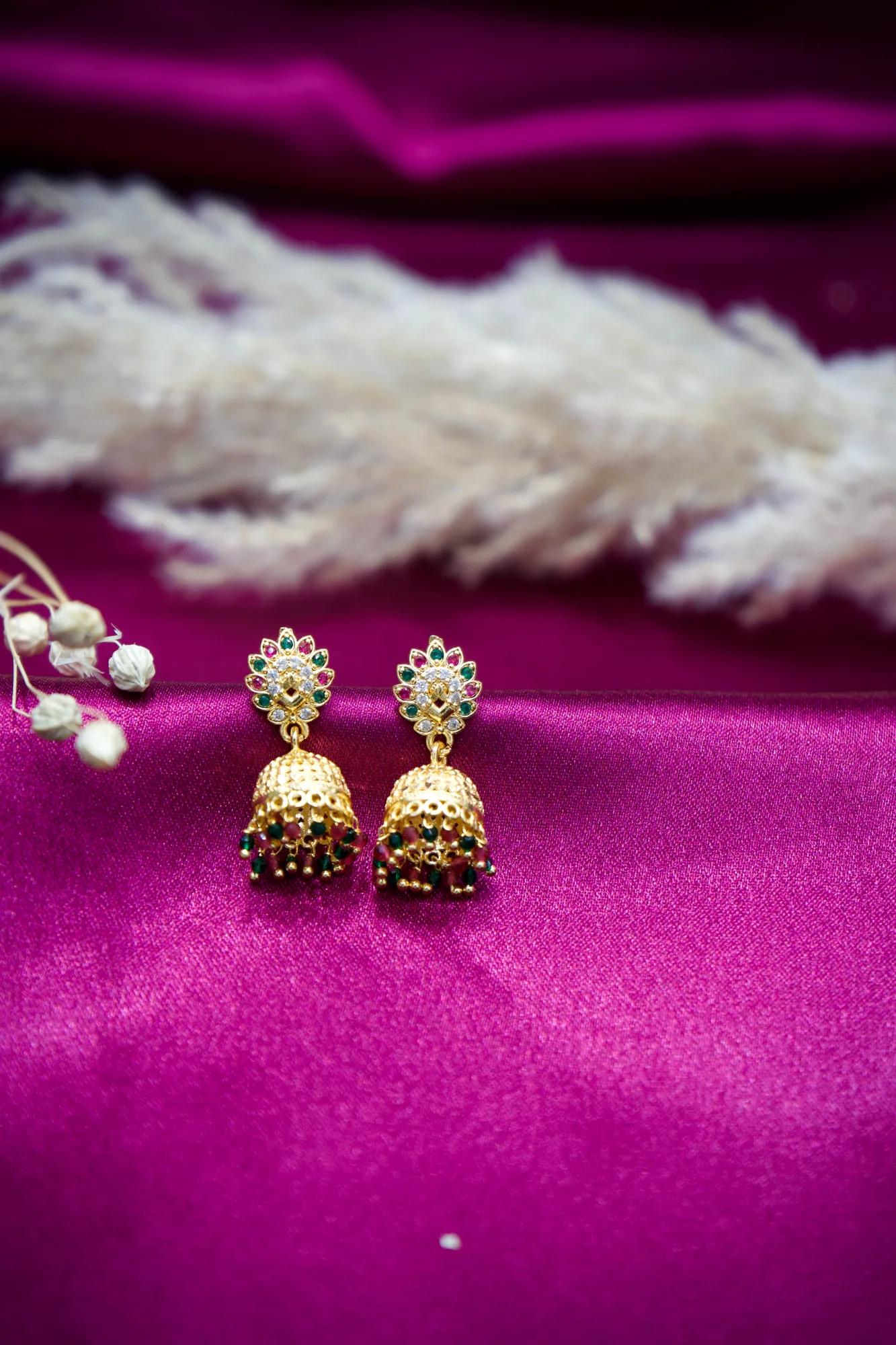 Multicolor Floral Jhumka Earrings with Bead Tassels