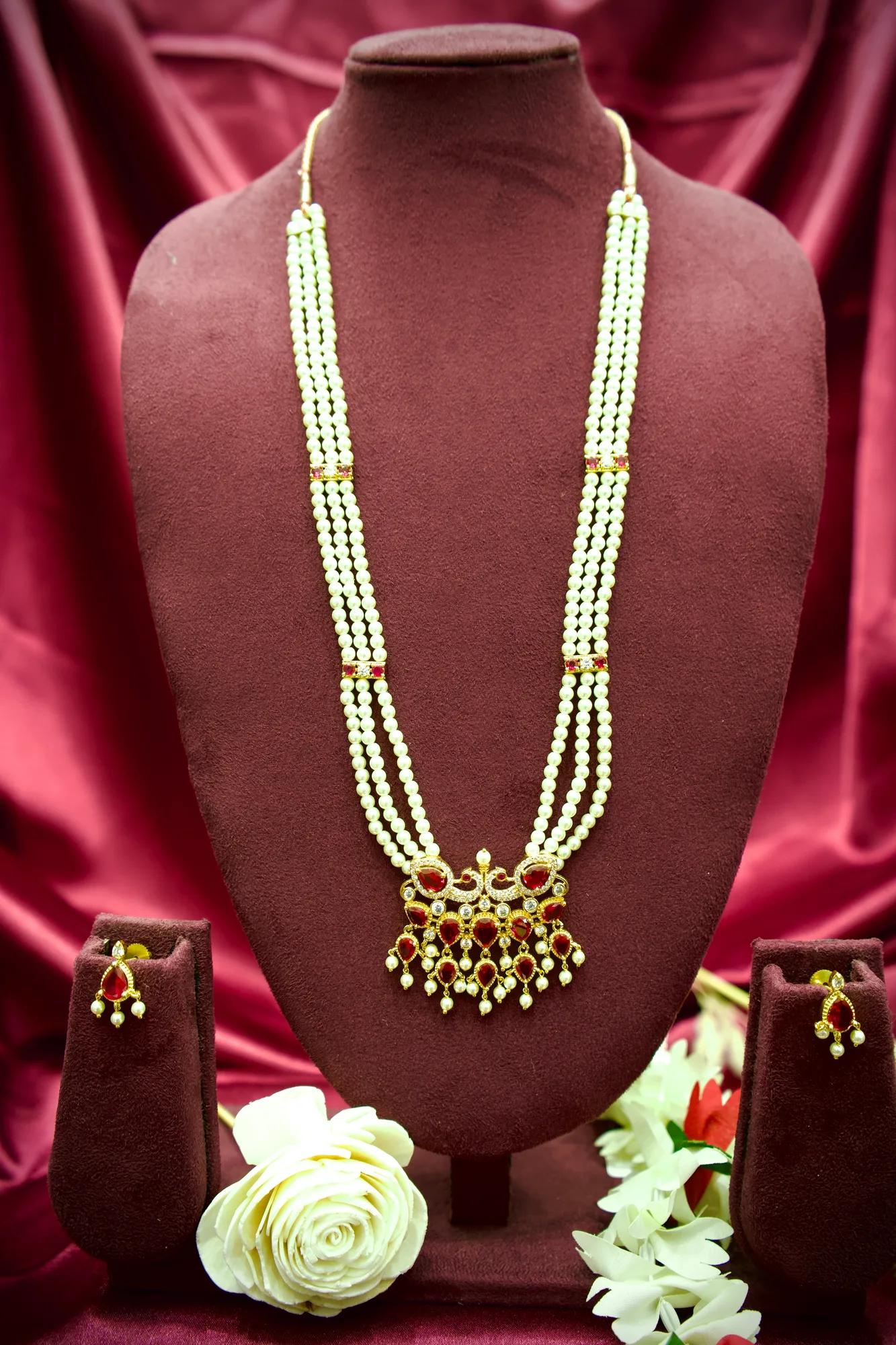 Royal Ruby Pearl Layered Necklace Set