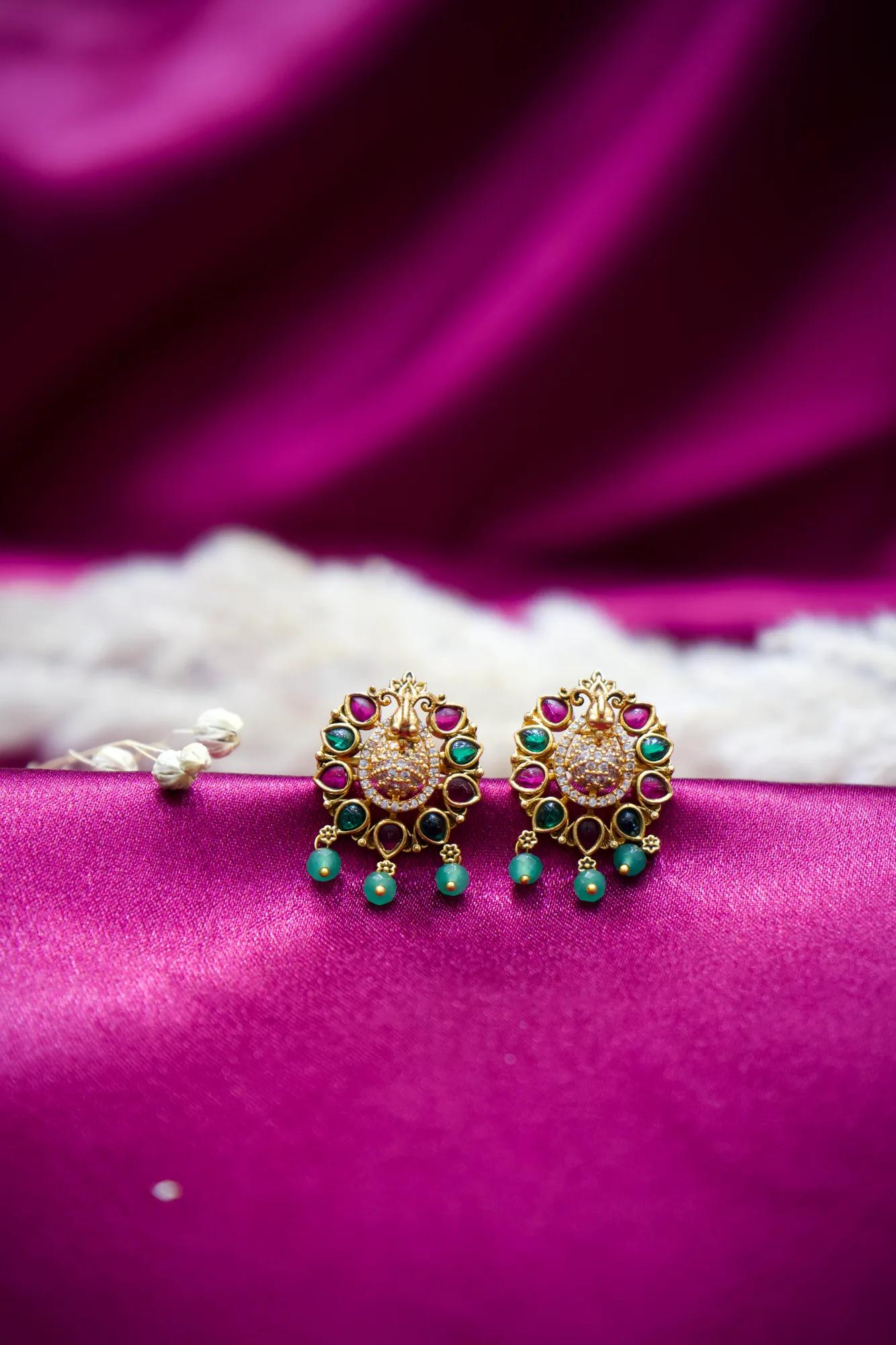 Traditional Multicolor Paisley Floral Stud Earrings