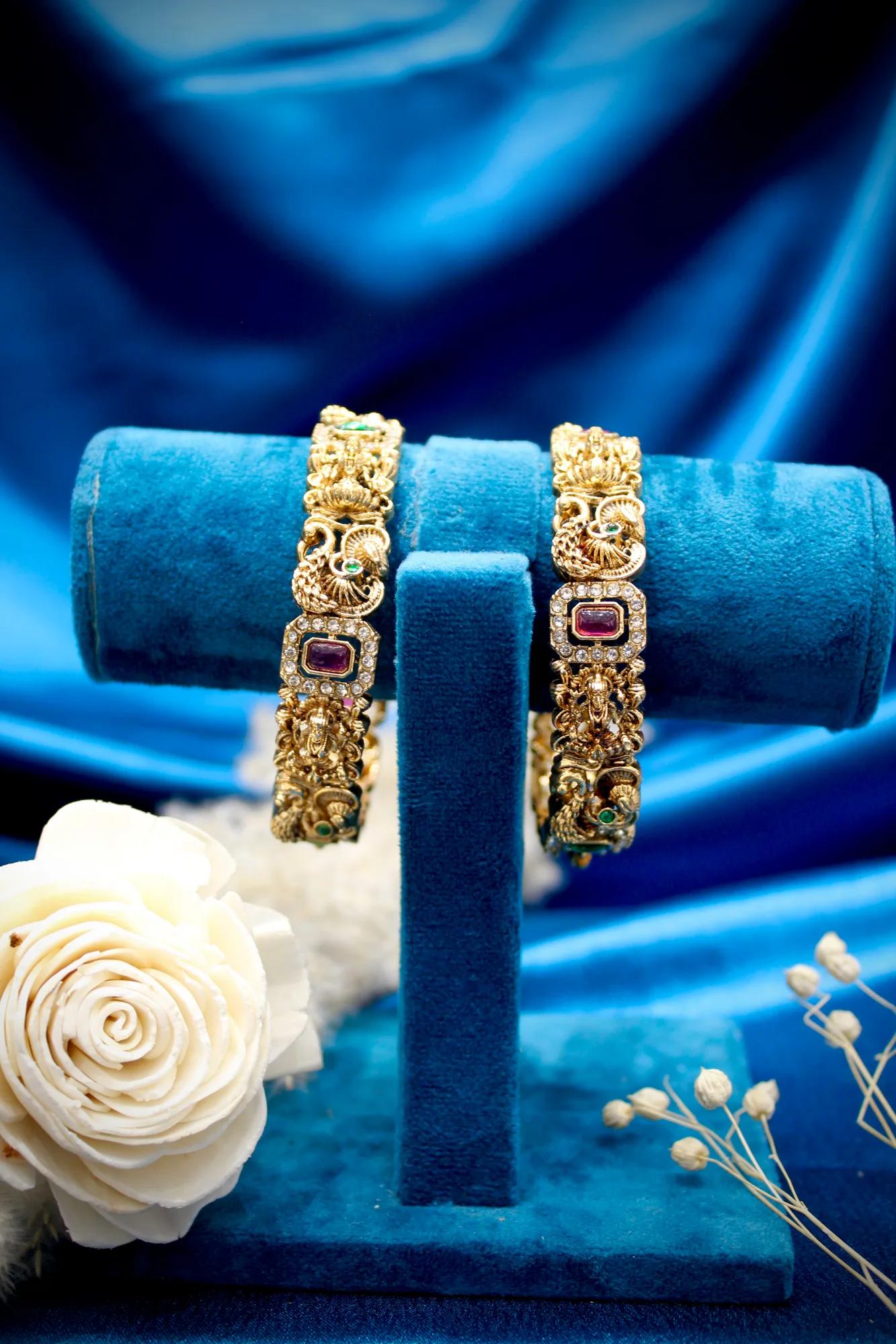 Antique Temple Peacock Designer Kada Bangles