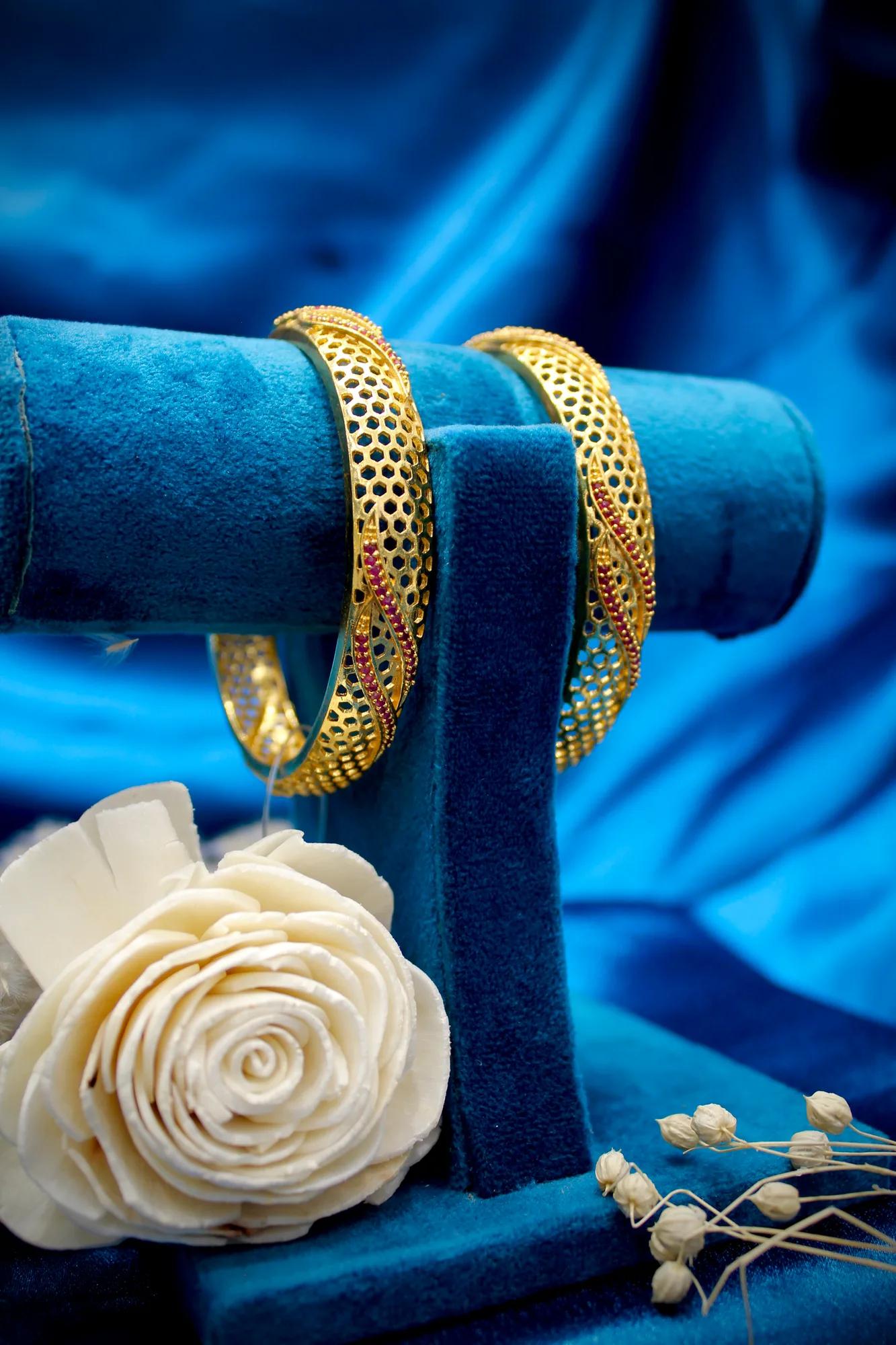 Designer Honeycomb Gold Finish Bangles (Set of 2)