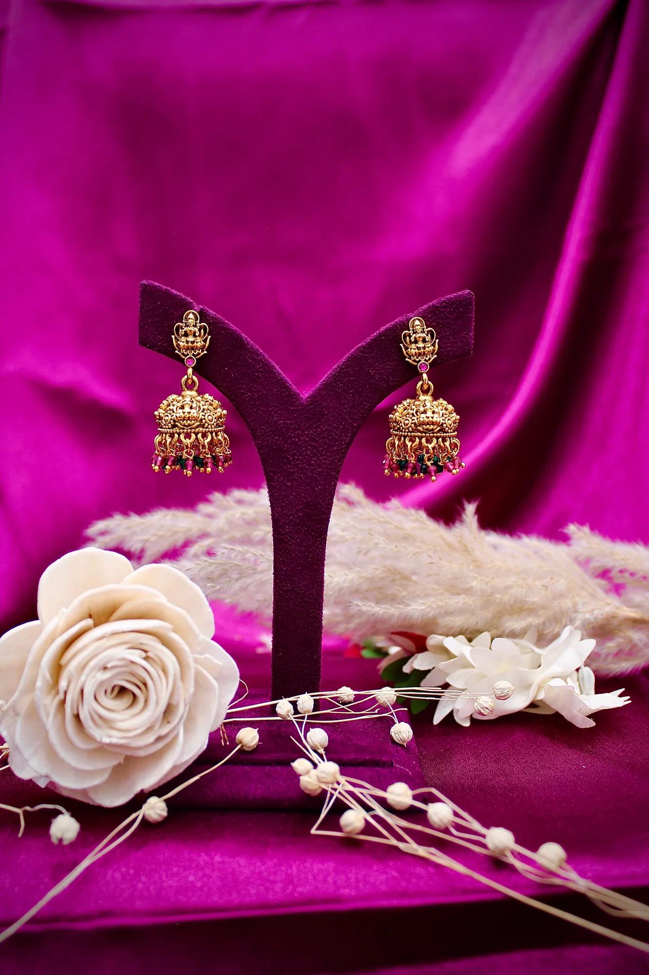 Royal Temple Lakshmi Long Haram Necklace Set