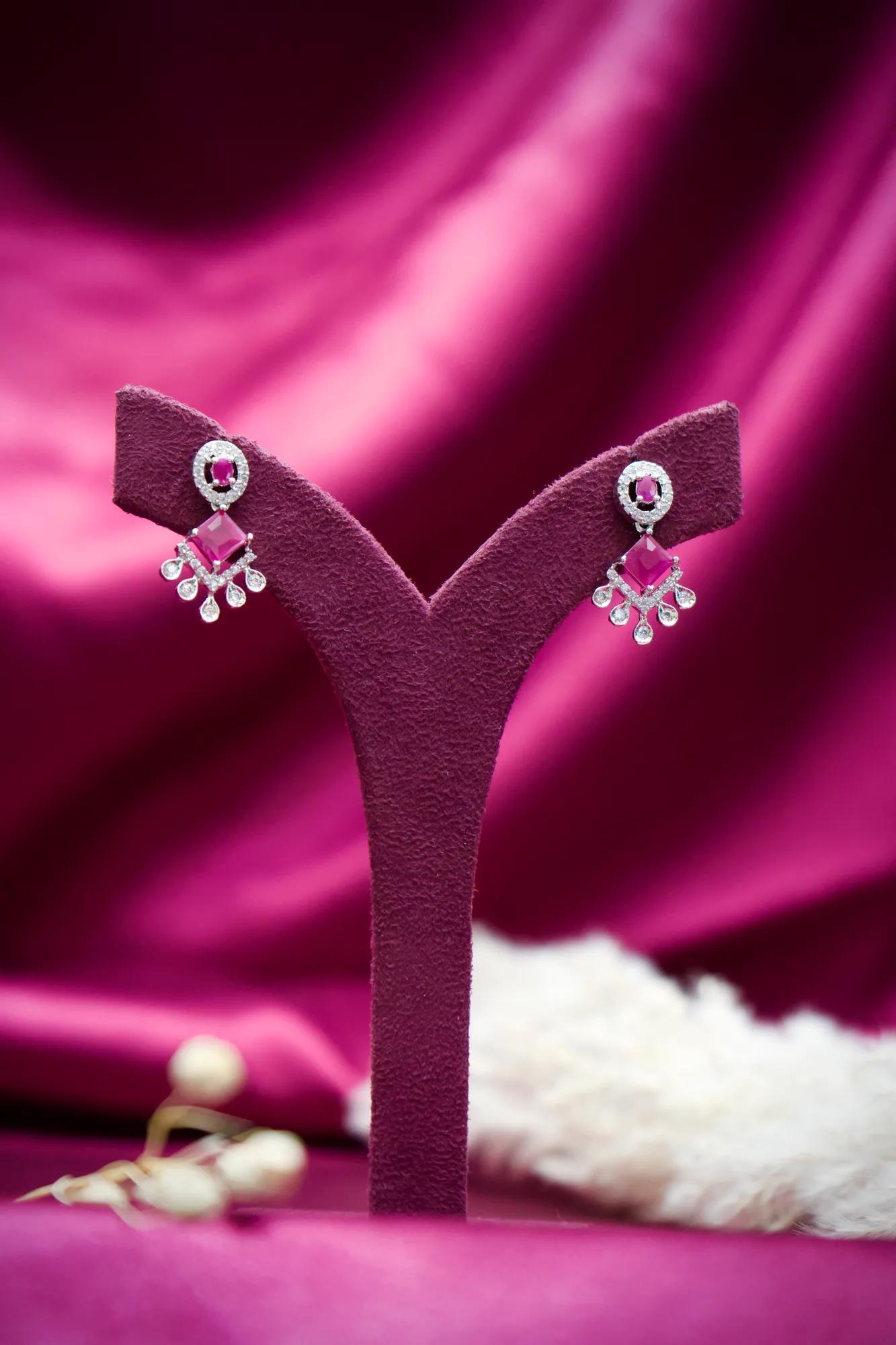 Pink Stone Crystal Drop Earrings