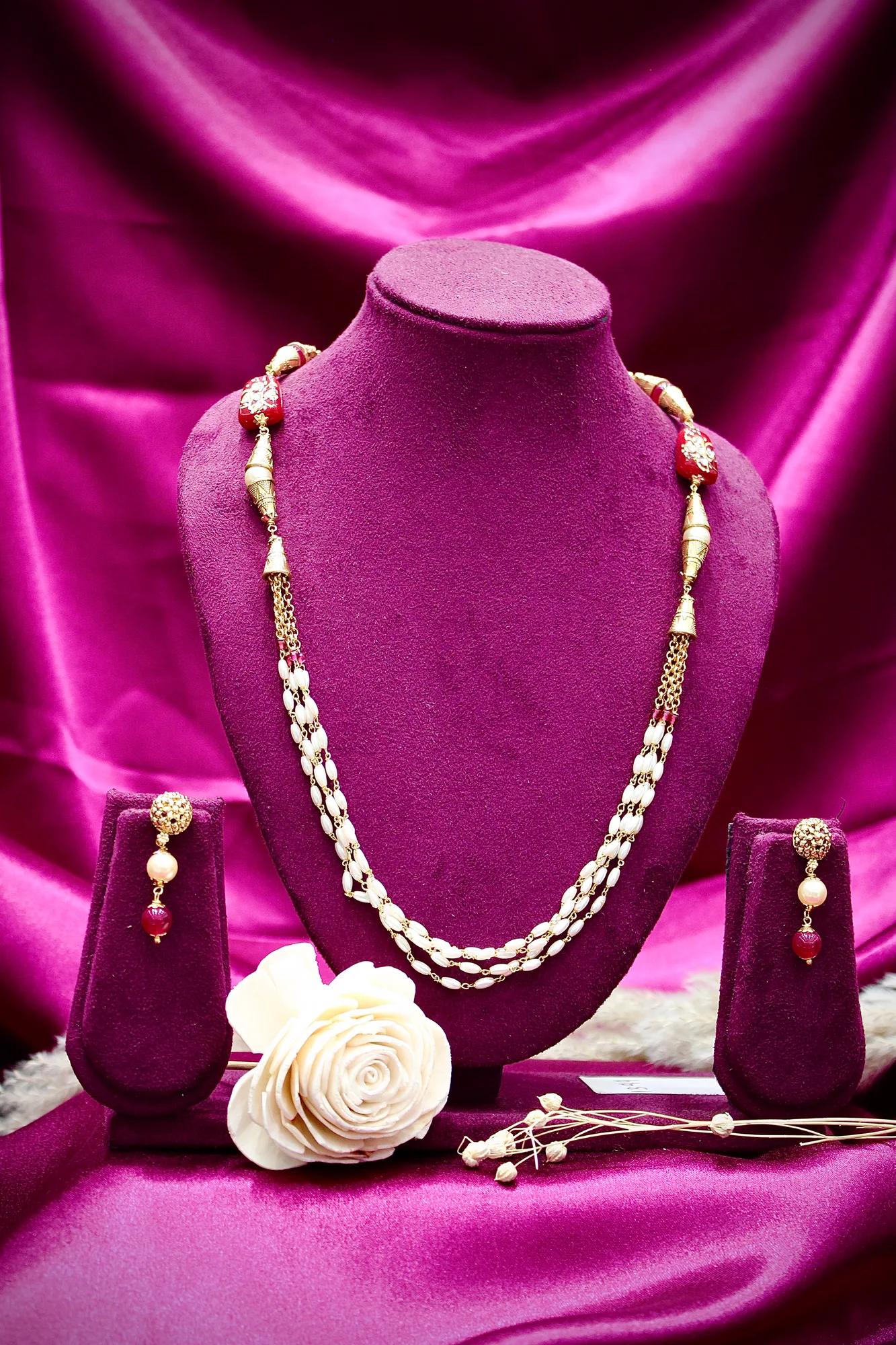 Elegant Pearl Beaded Traditional Necklace Set