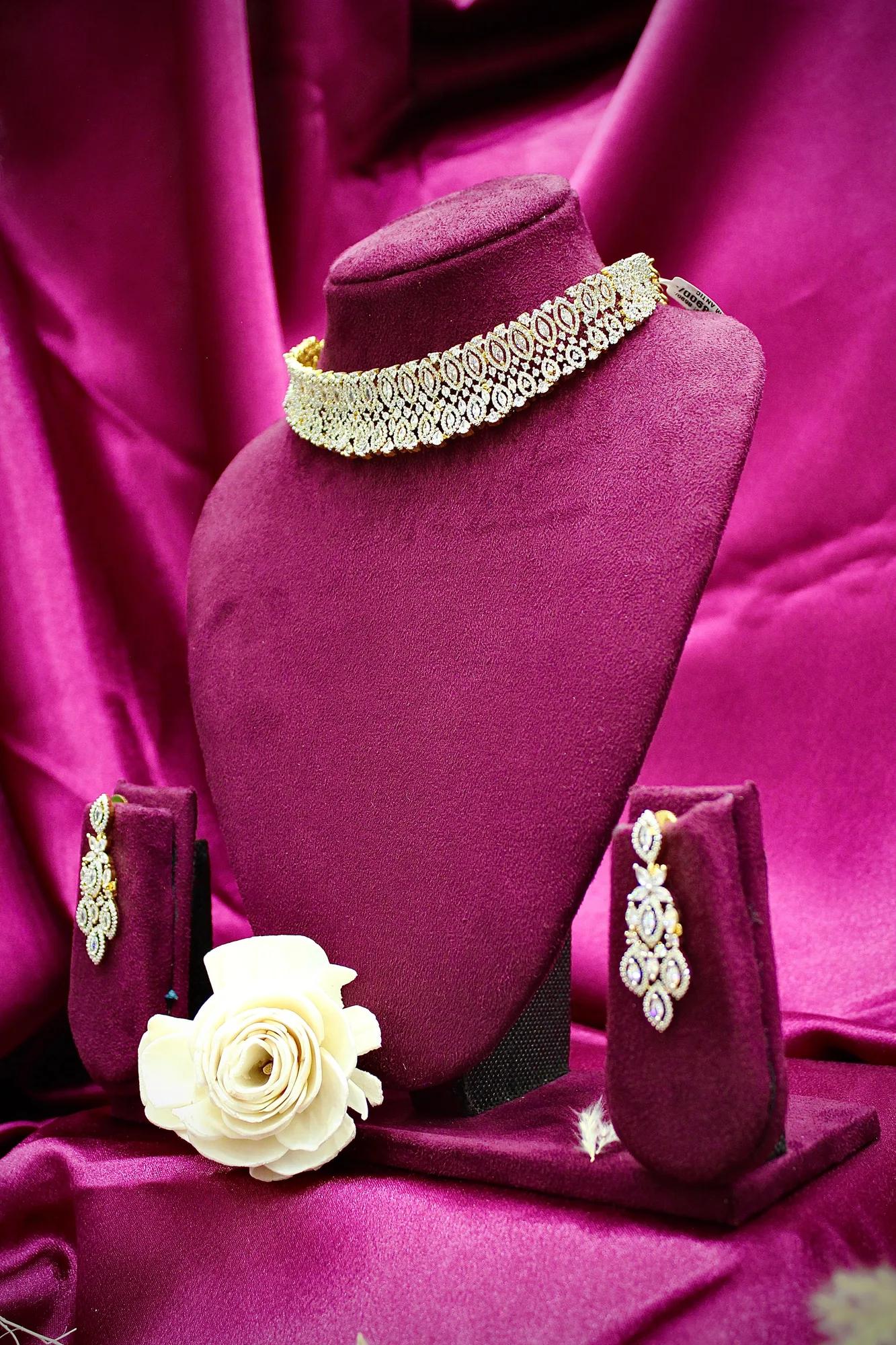 Luxury American Diamond Choker Set with Designer Drop Earrings