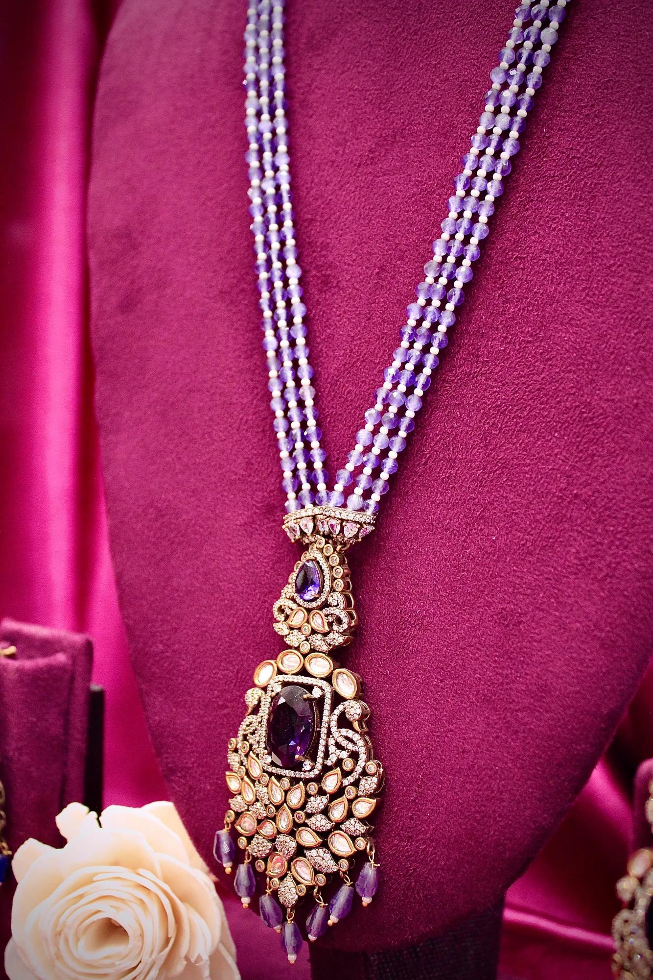 Royal Sapphire Blue Beaded Pendant Necklace Set